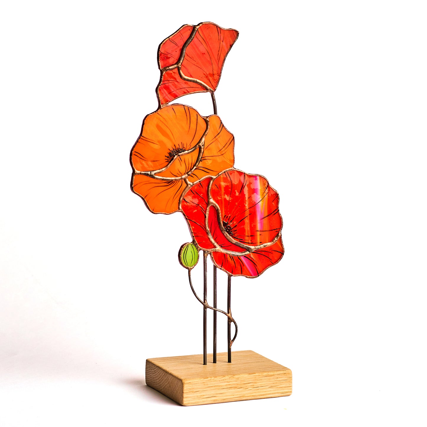 Red Poppy Flower Stained Glass Tabletop
