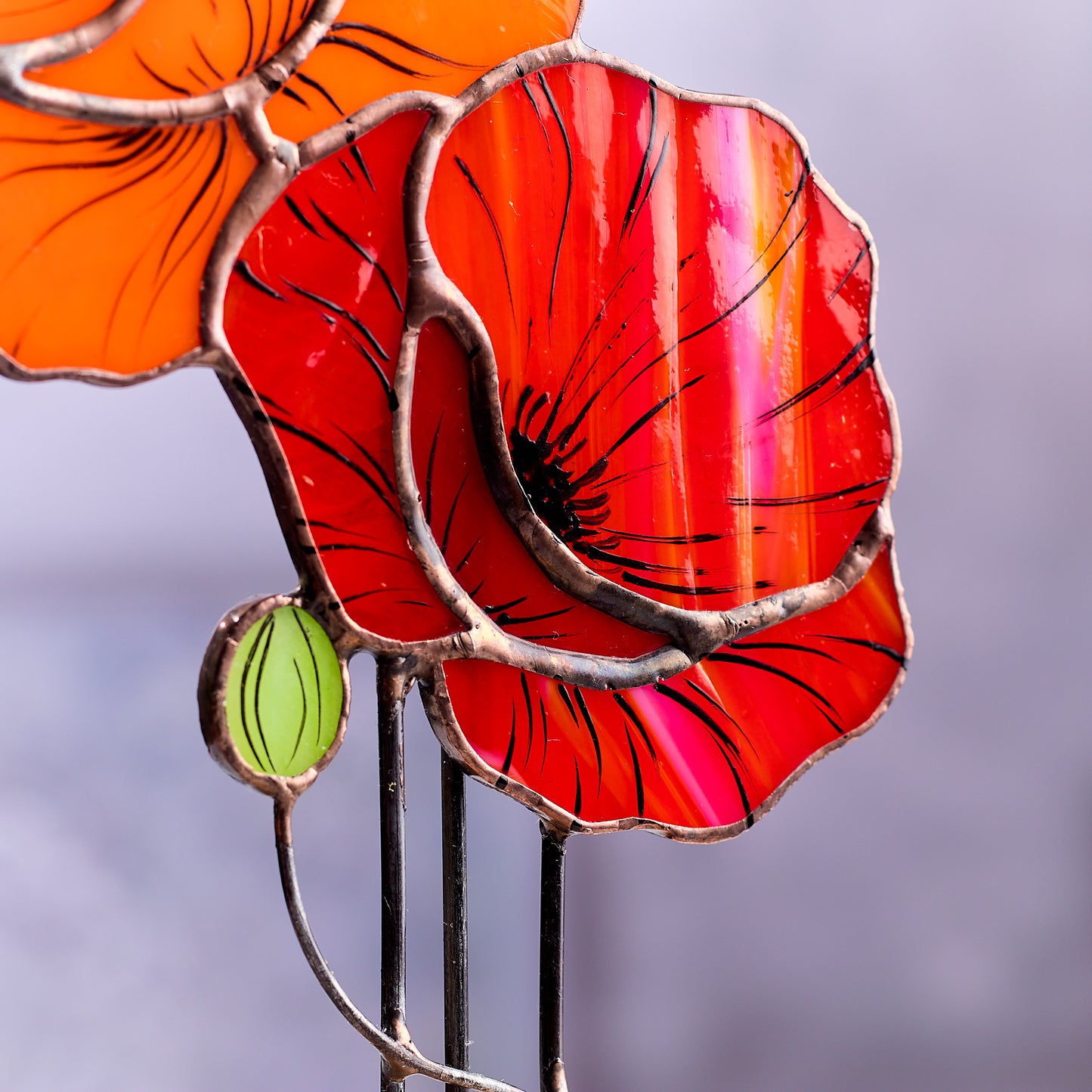 Red Poppy flower Stained Glass Tabletop Decor
