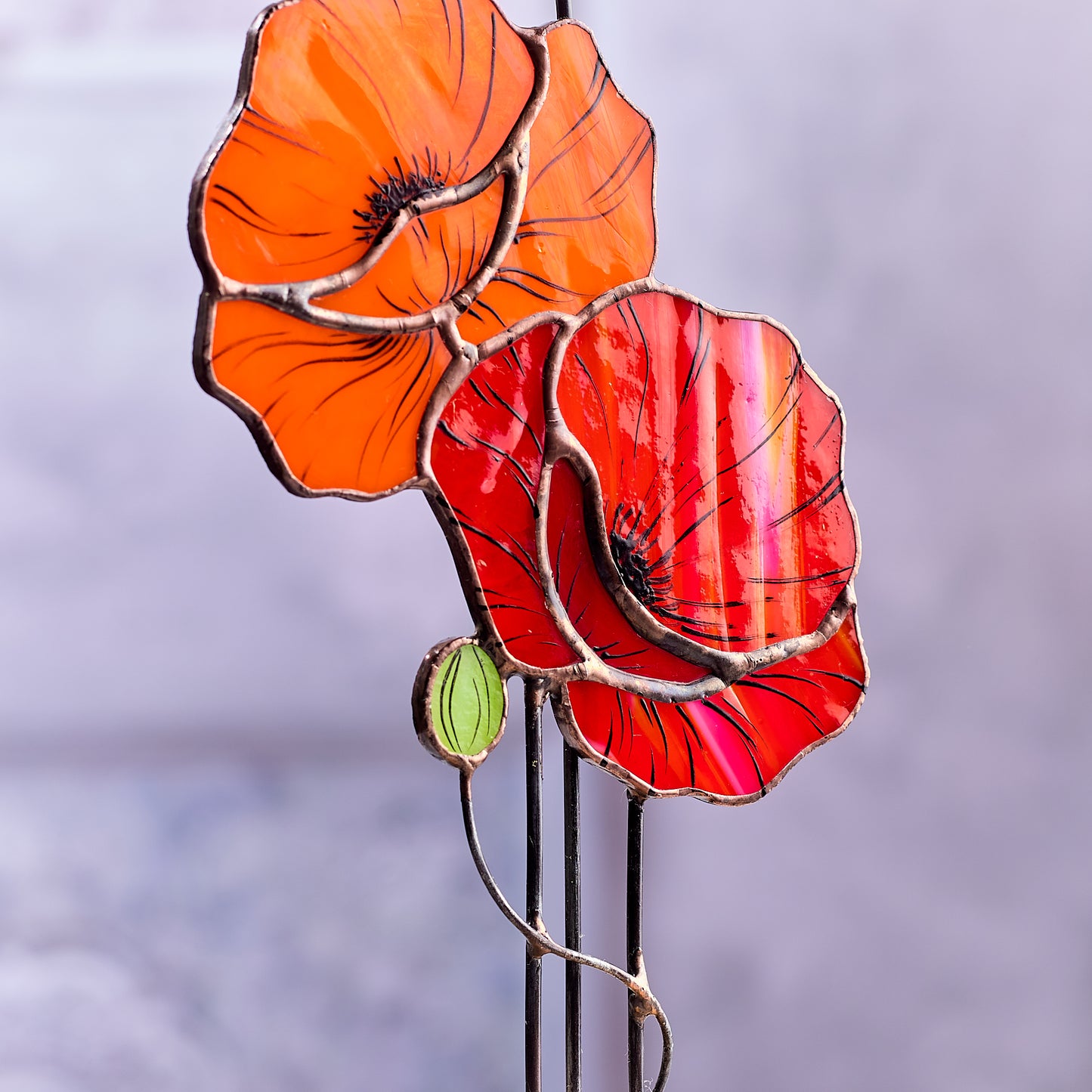 Red Poppy flower Stained Glass Tabletop Decor