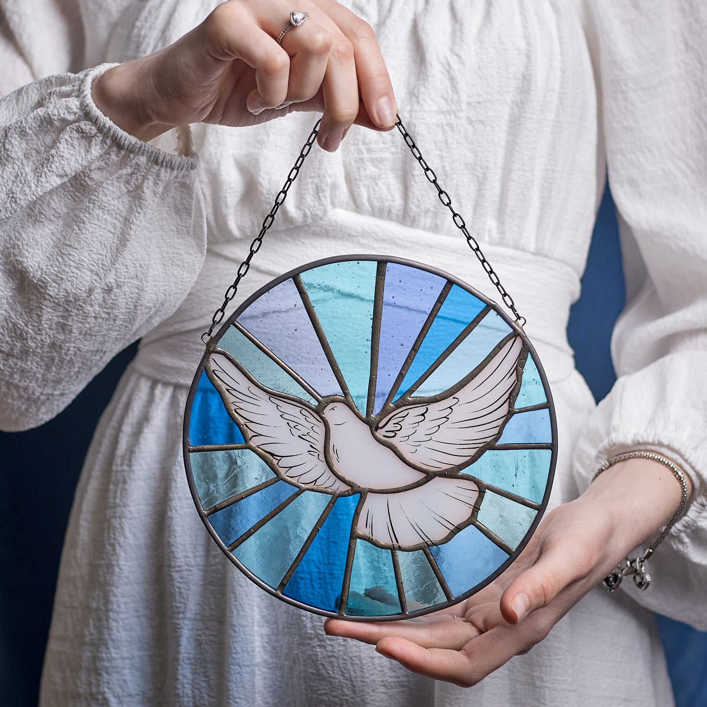 White Dove Holy Spirit Stained Glass Suncatcher
