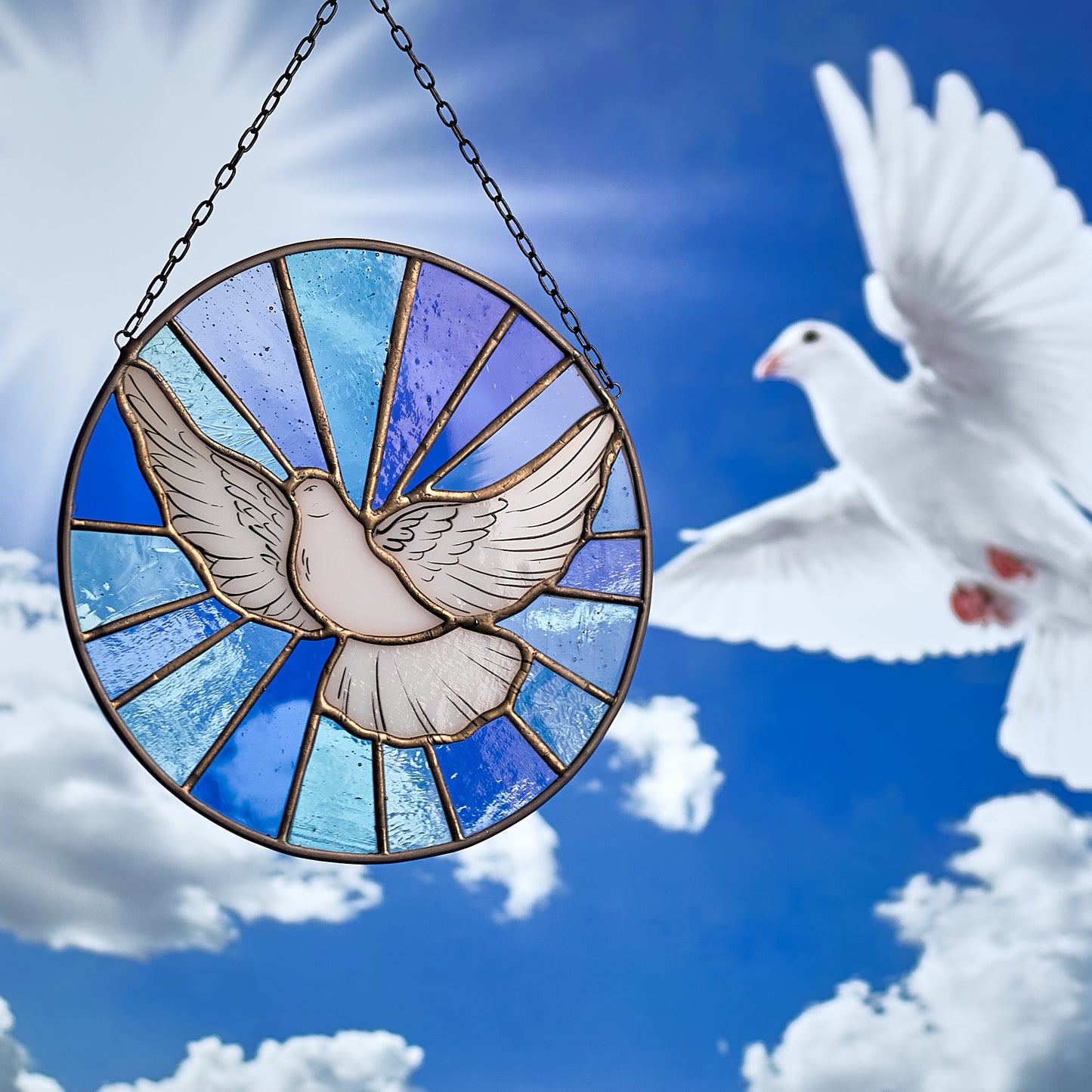 White Dove Holy Spirit Stained Glass Suncatcher