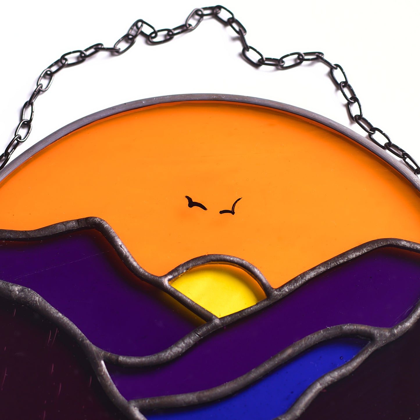 Fiery Sunset Mountains Stained Glass Suncatcher