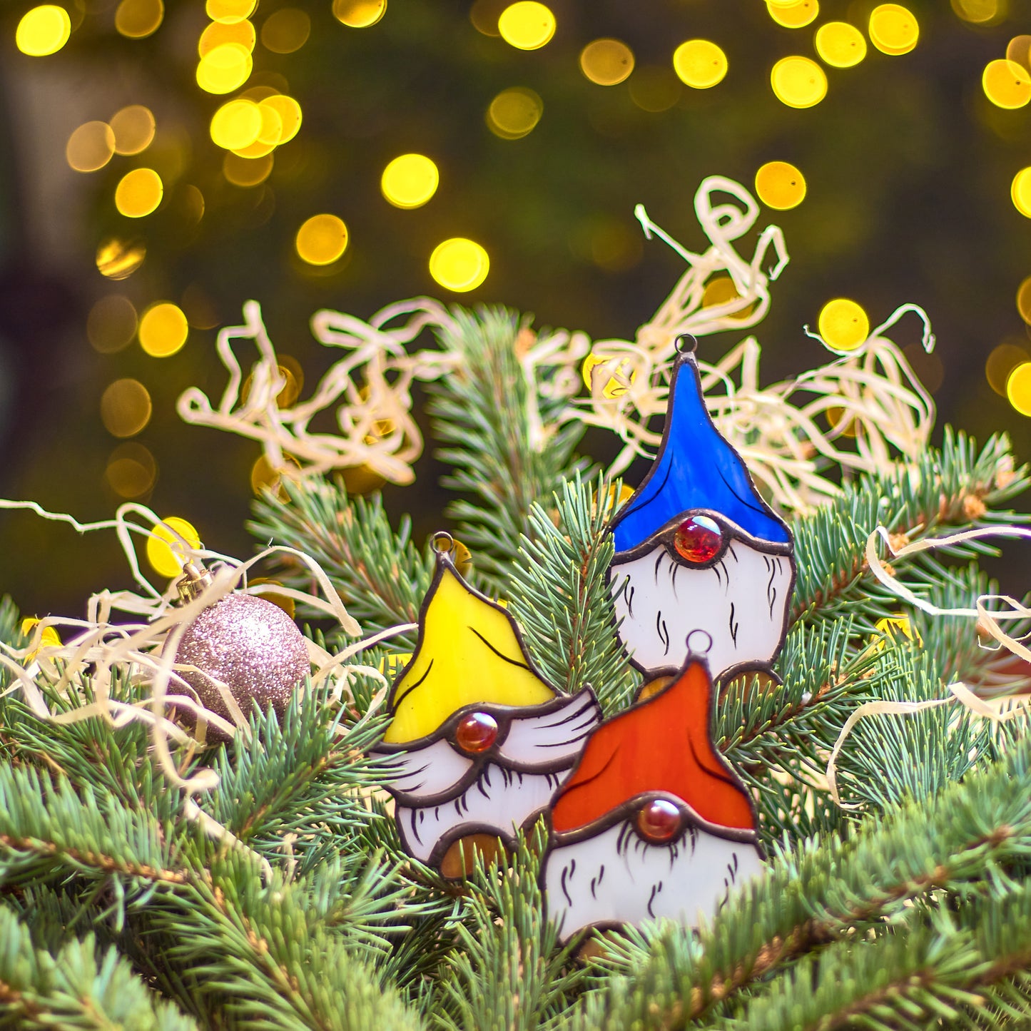 Set of 3 Christmas Stained Glass Dwarfs