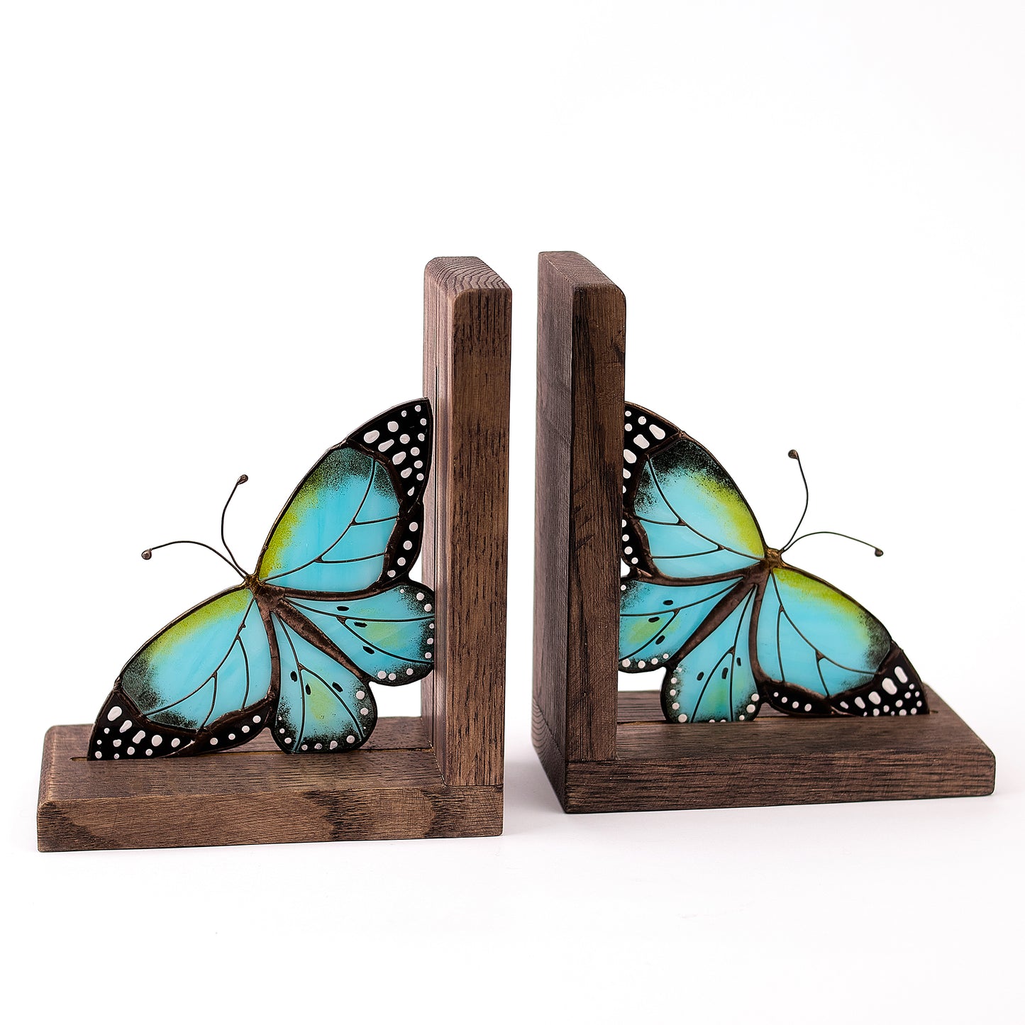 Morpho Butterfly Stained Glass Bookends