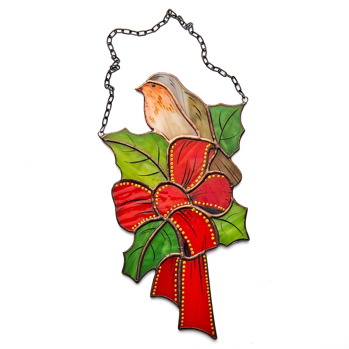 Stained Glass Robin Holly Bow