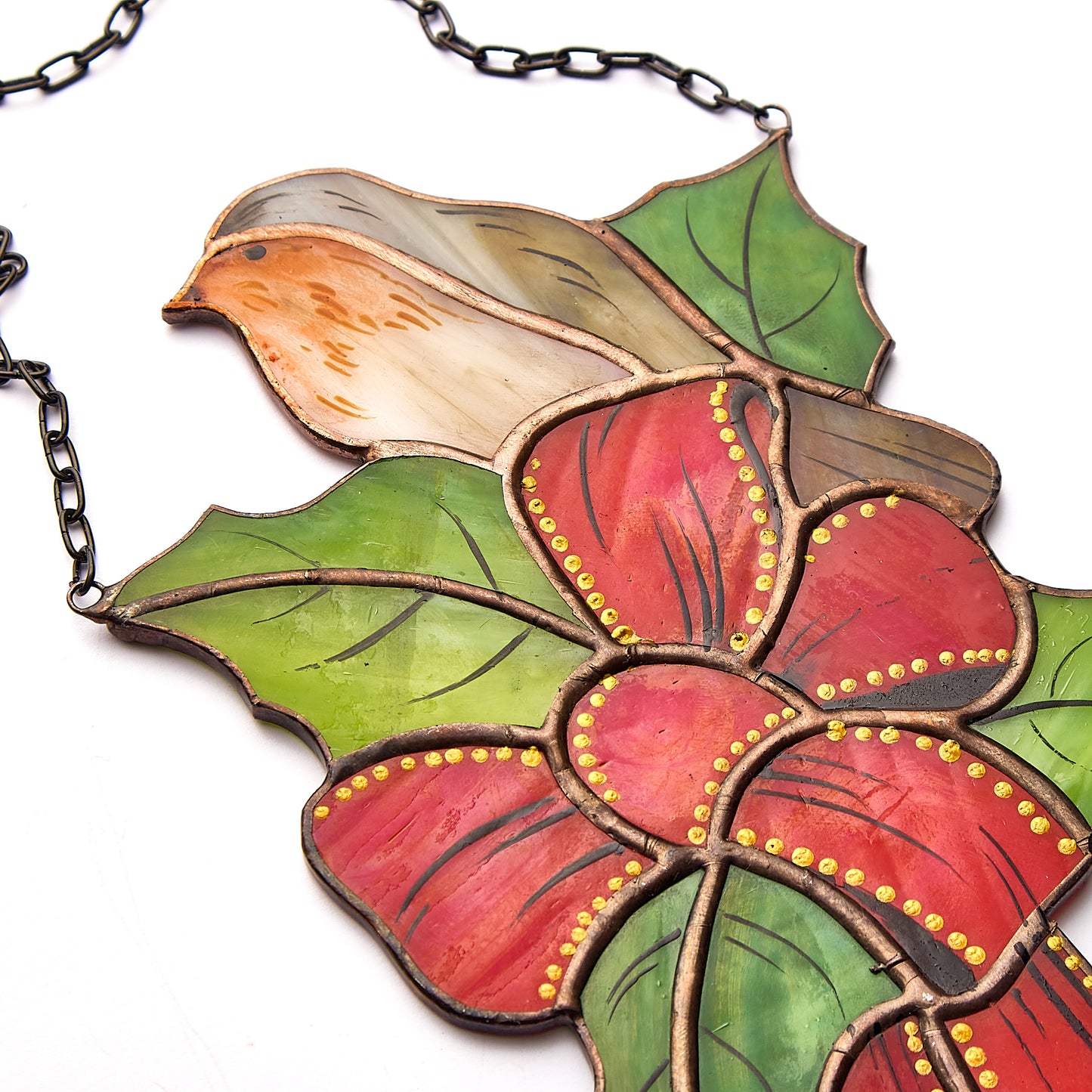 Stained Glass Robin Holly Bow