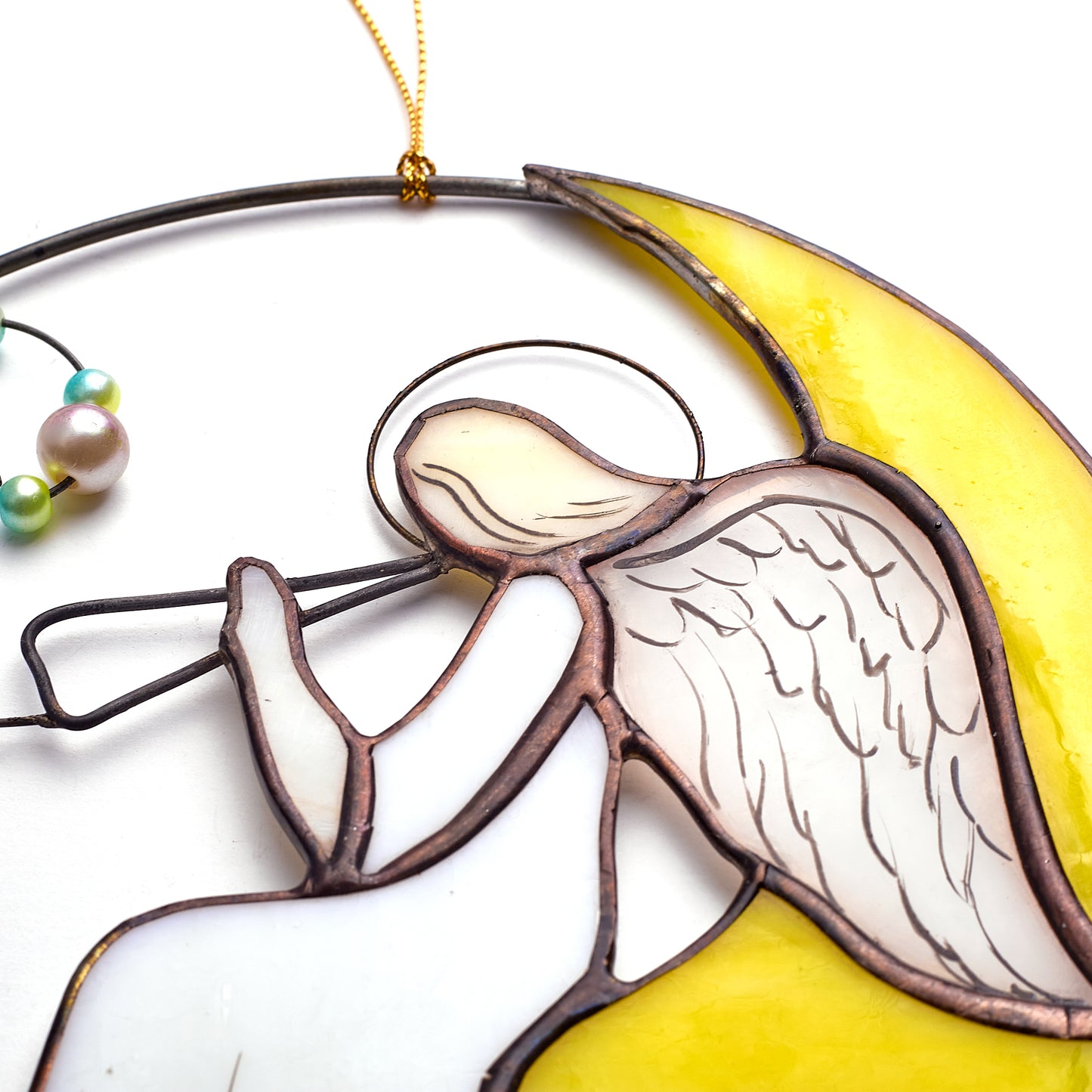 Angel on a Moon Stained Glass Suncatcher