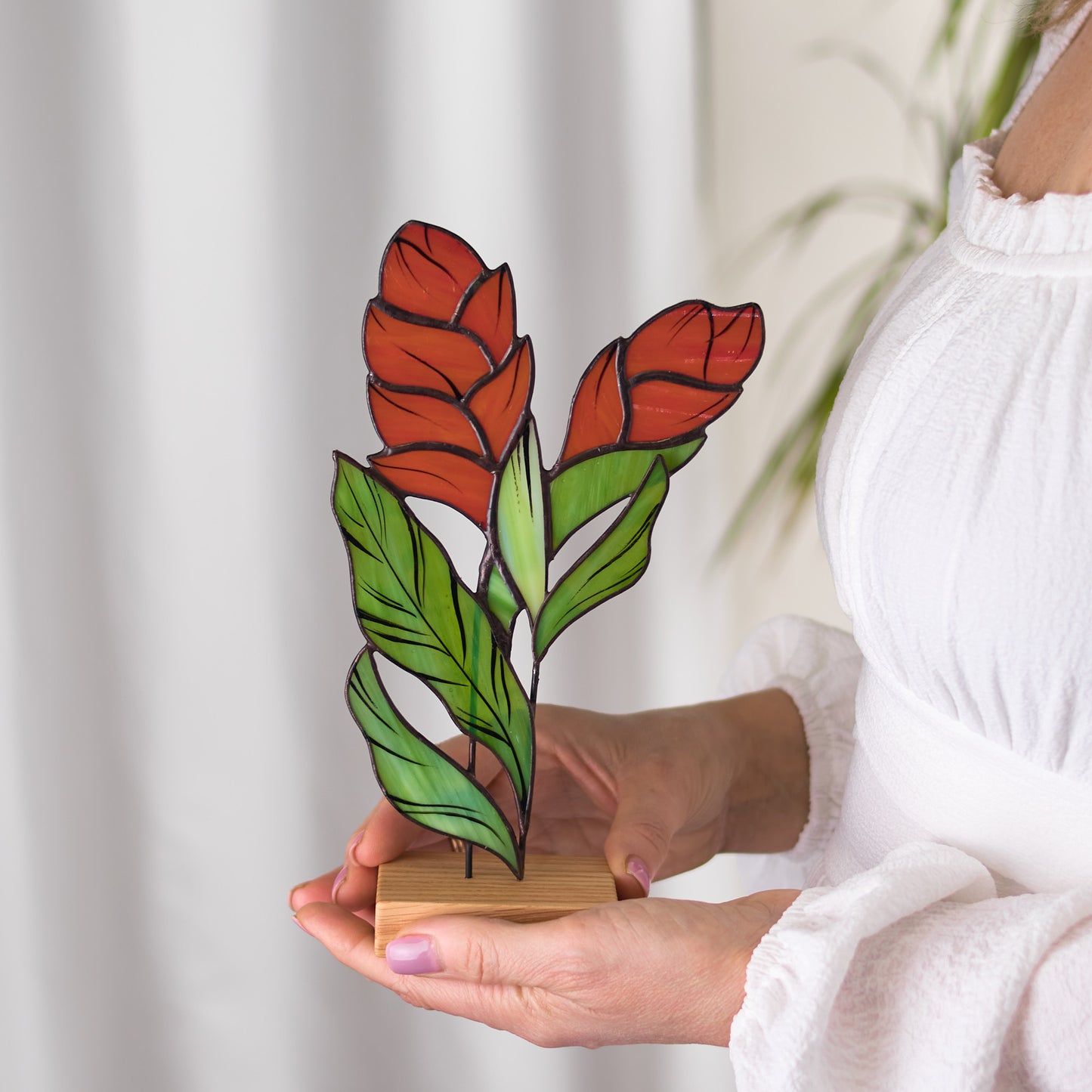 Red Ginger Flower Stained Glass Tabletop