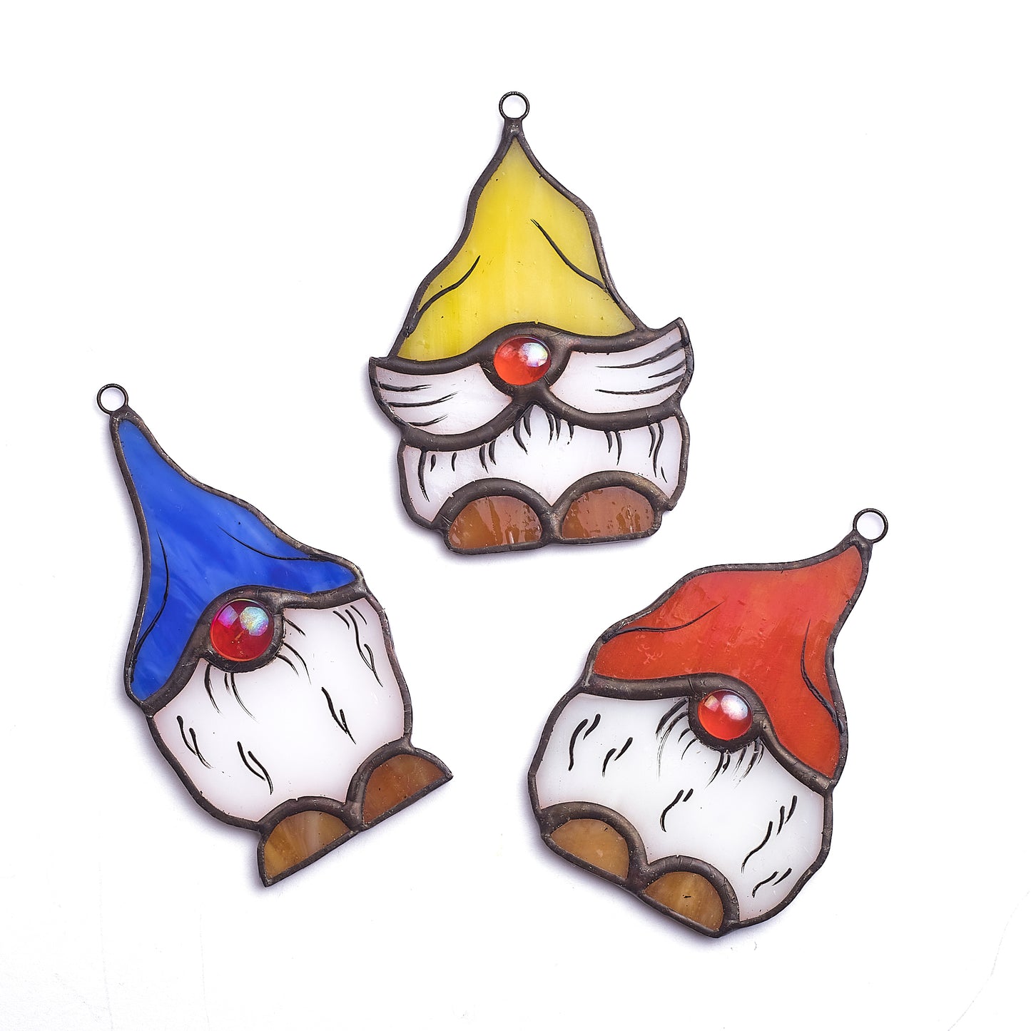 Set of 3 Christmas Stained Glass Dwarfs