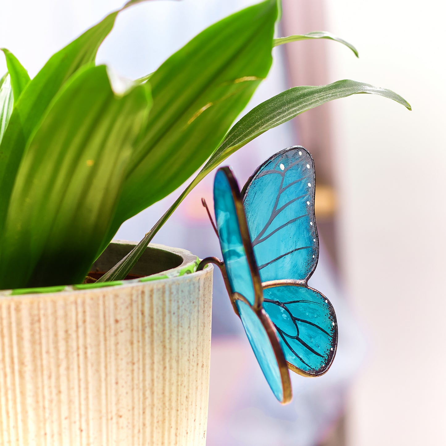 Blue Stained Glass Butterfly Pot Hanger