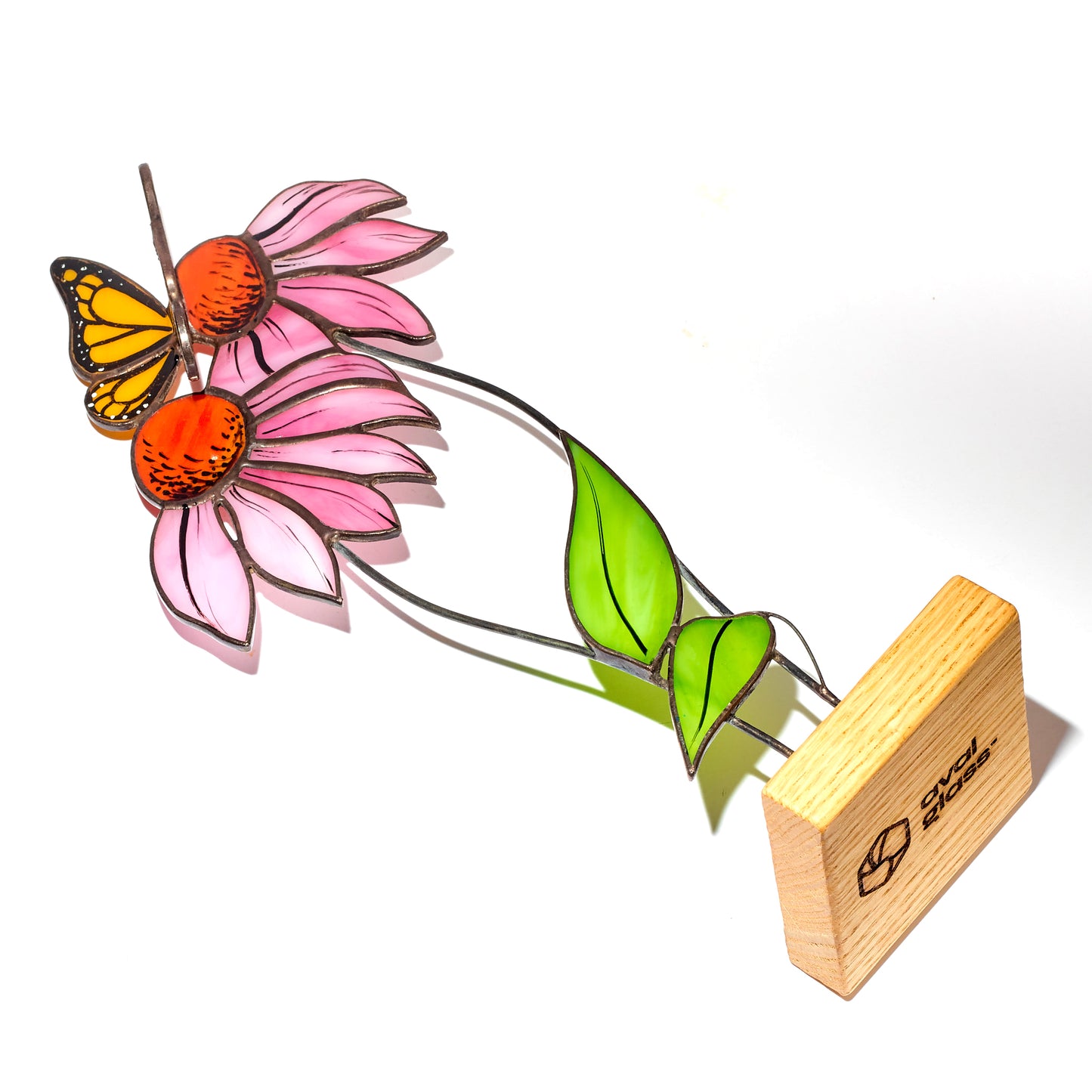 Pink Echinacea Flower with Butterfly Stained Glass Tabletop