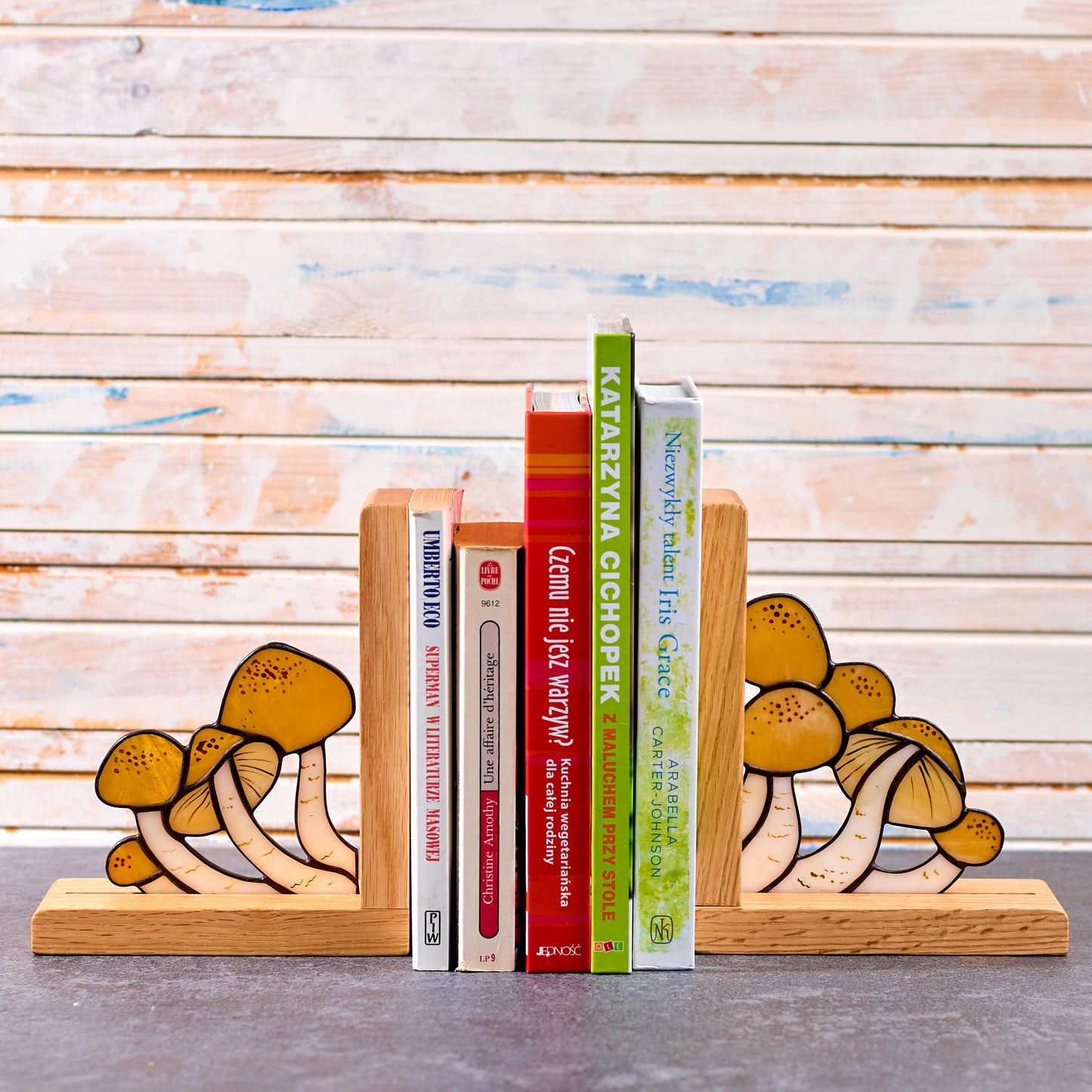 Mushrooms Stained Glass Bookends