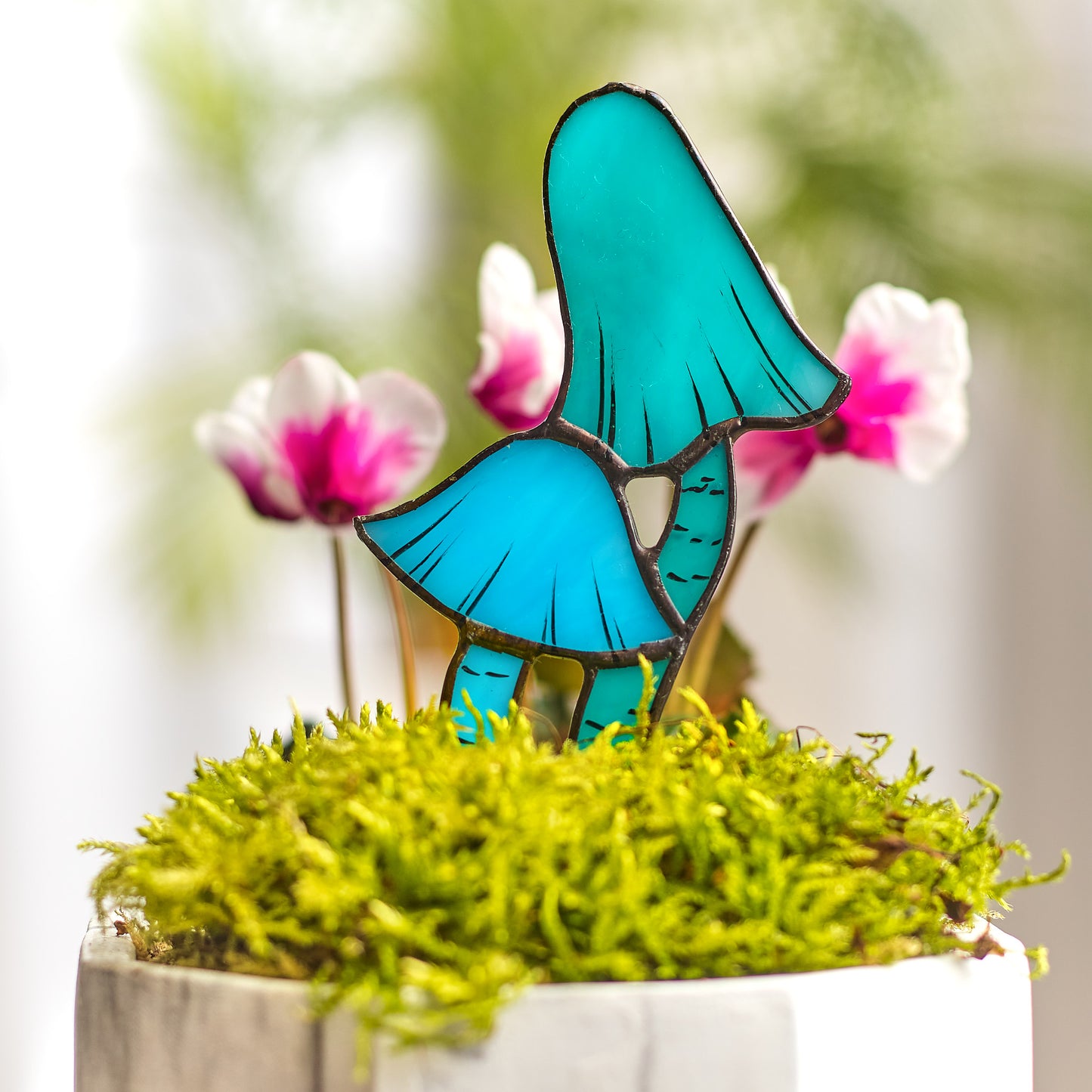 Blue Entoloma Mushroom Stained Glass Plant Pot Stake