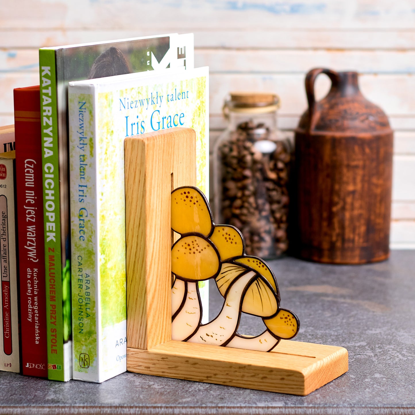 Mushrooms Stained Glass Bookends
