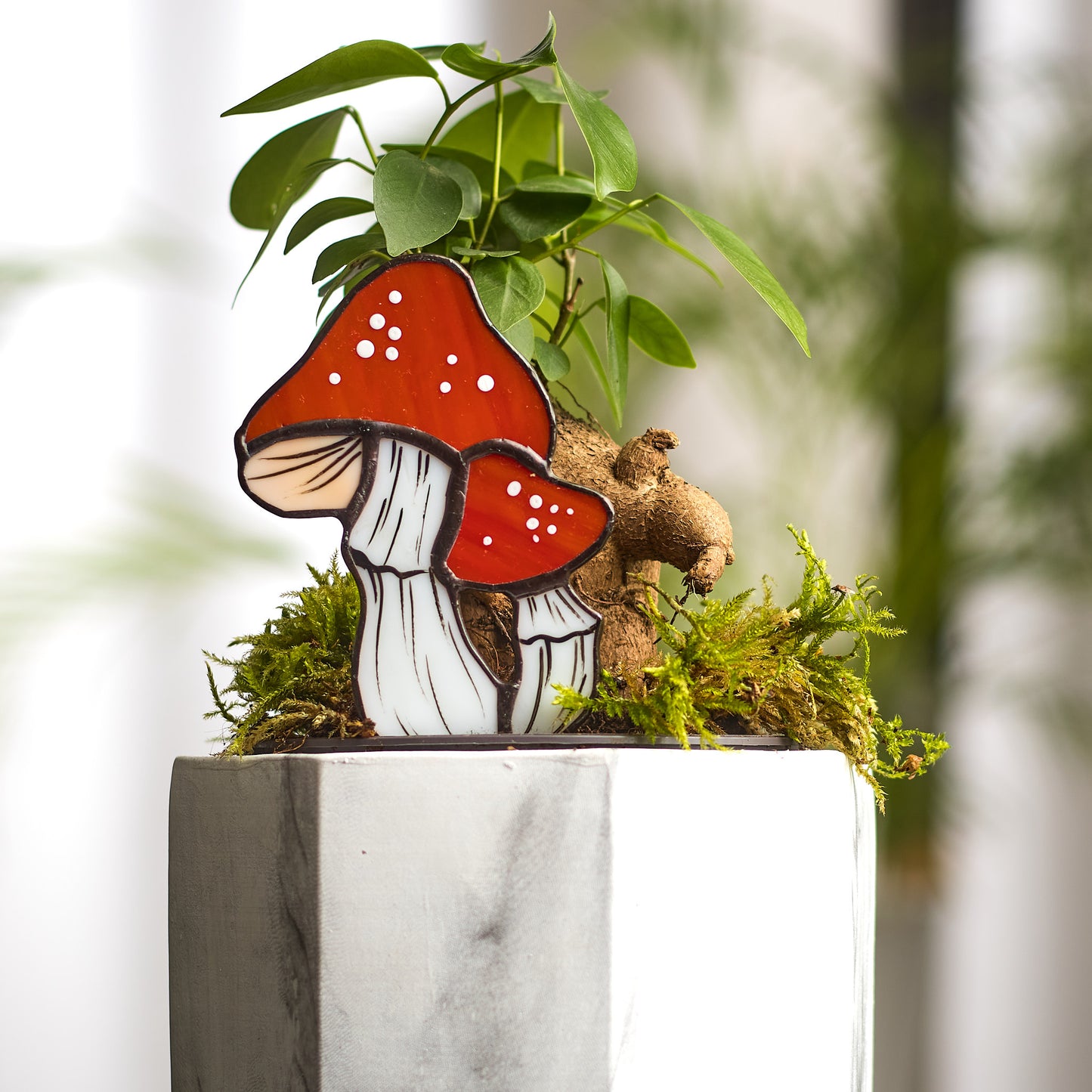 Fly Agaric Mushroom Stained Glass Plant Pot Stake