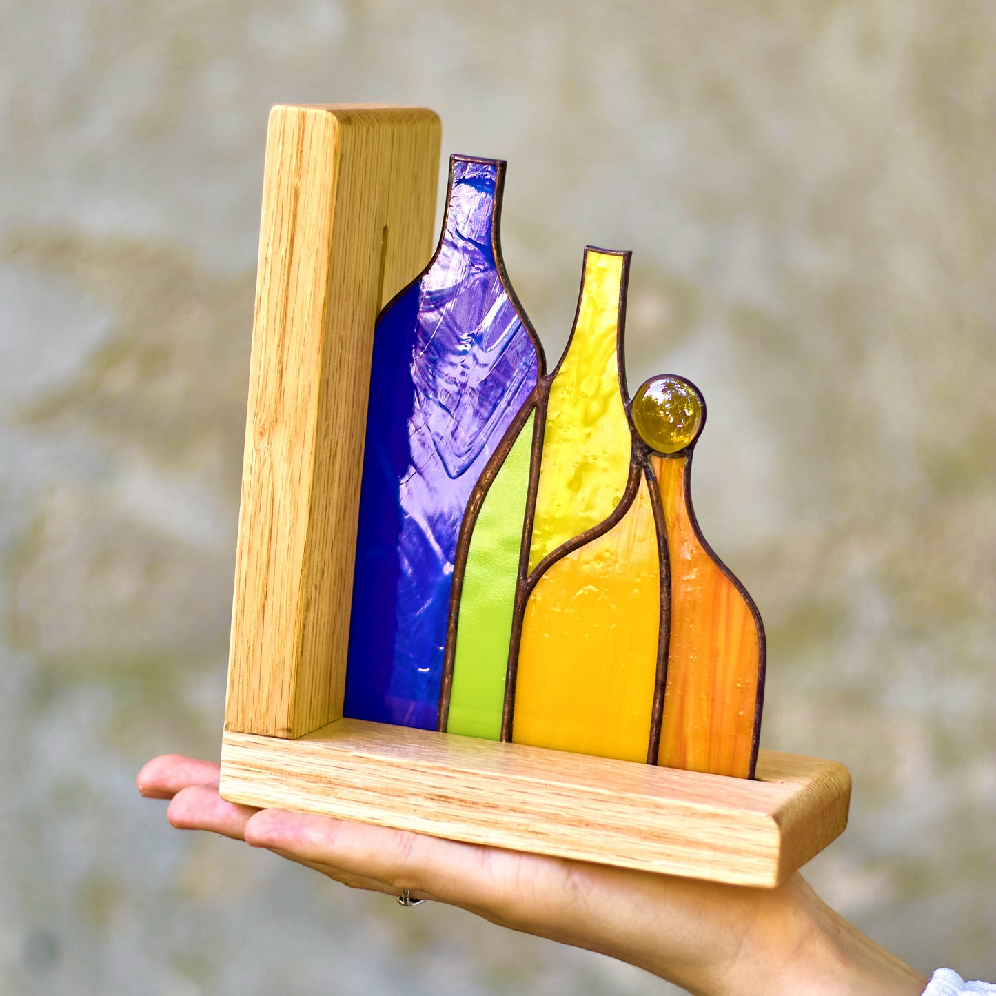Colorful Glass Bottles Stained Glass Bookends