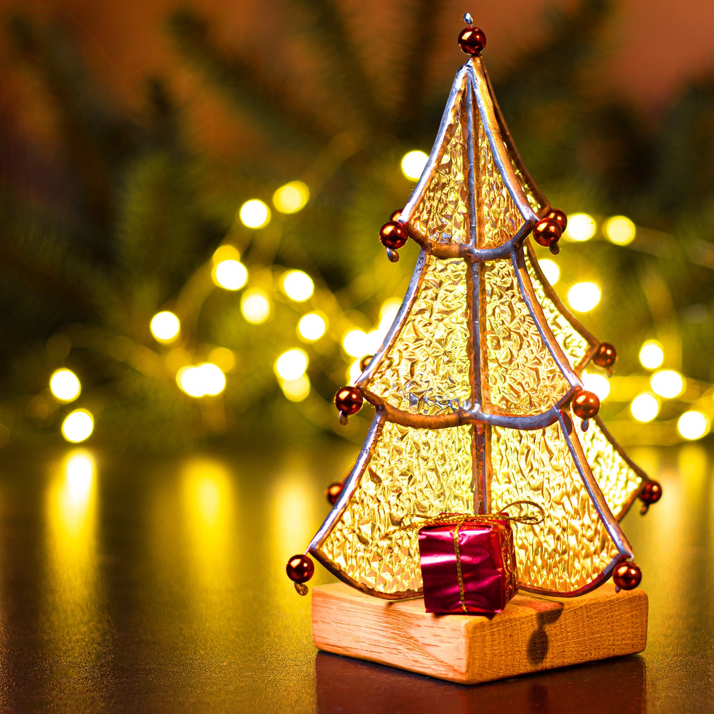 Glass Christmas Tree with Red bulbs