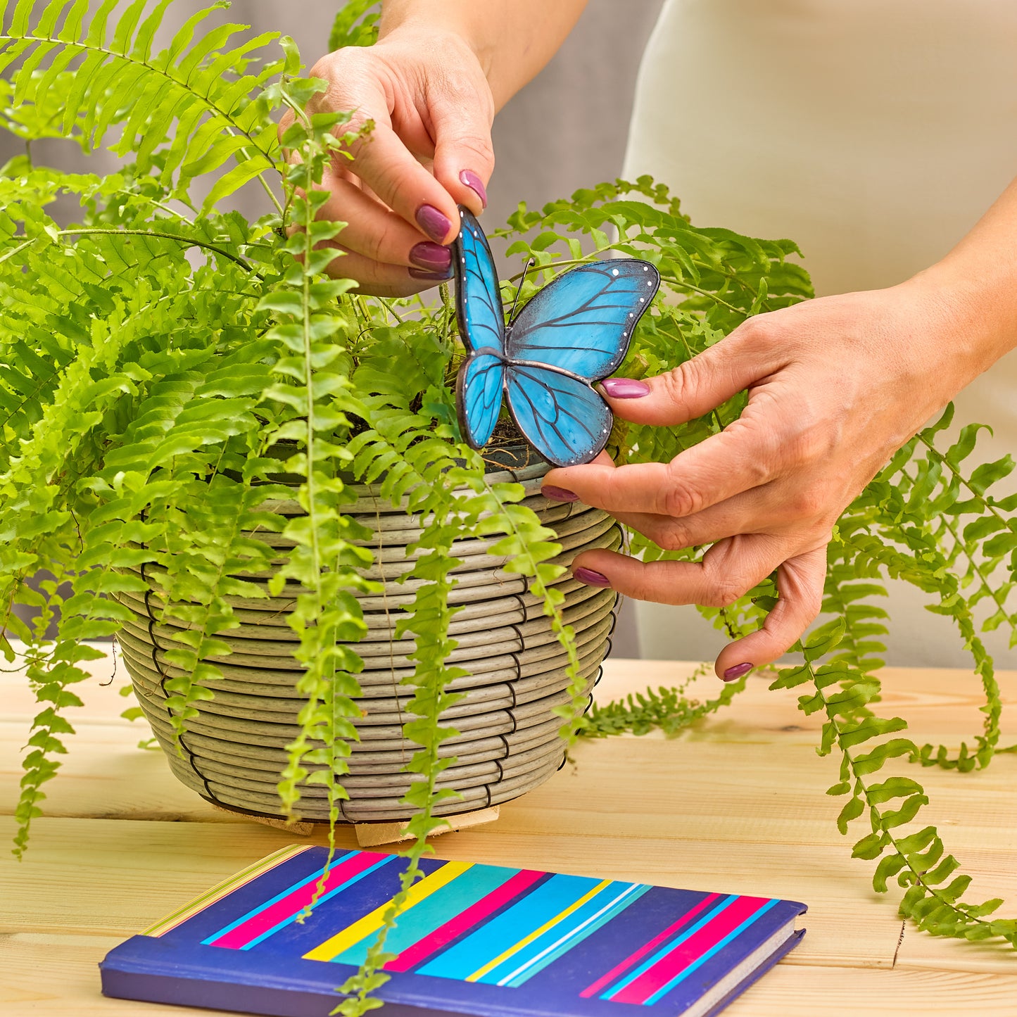 Blue Stained Glass Butterfly Pot Hanger