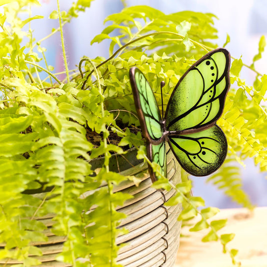 Green Butterfly Stained Glass Plant Pot Hugger