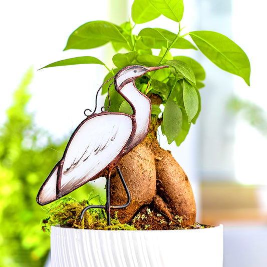 Heron Stained Glass Plant Pot Stake