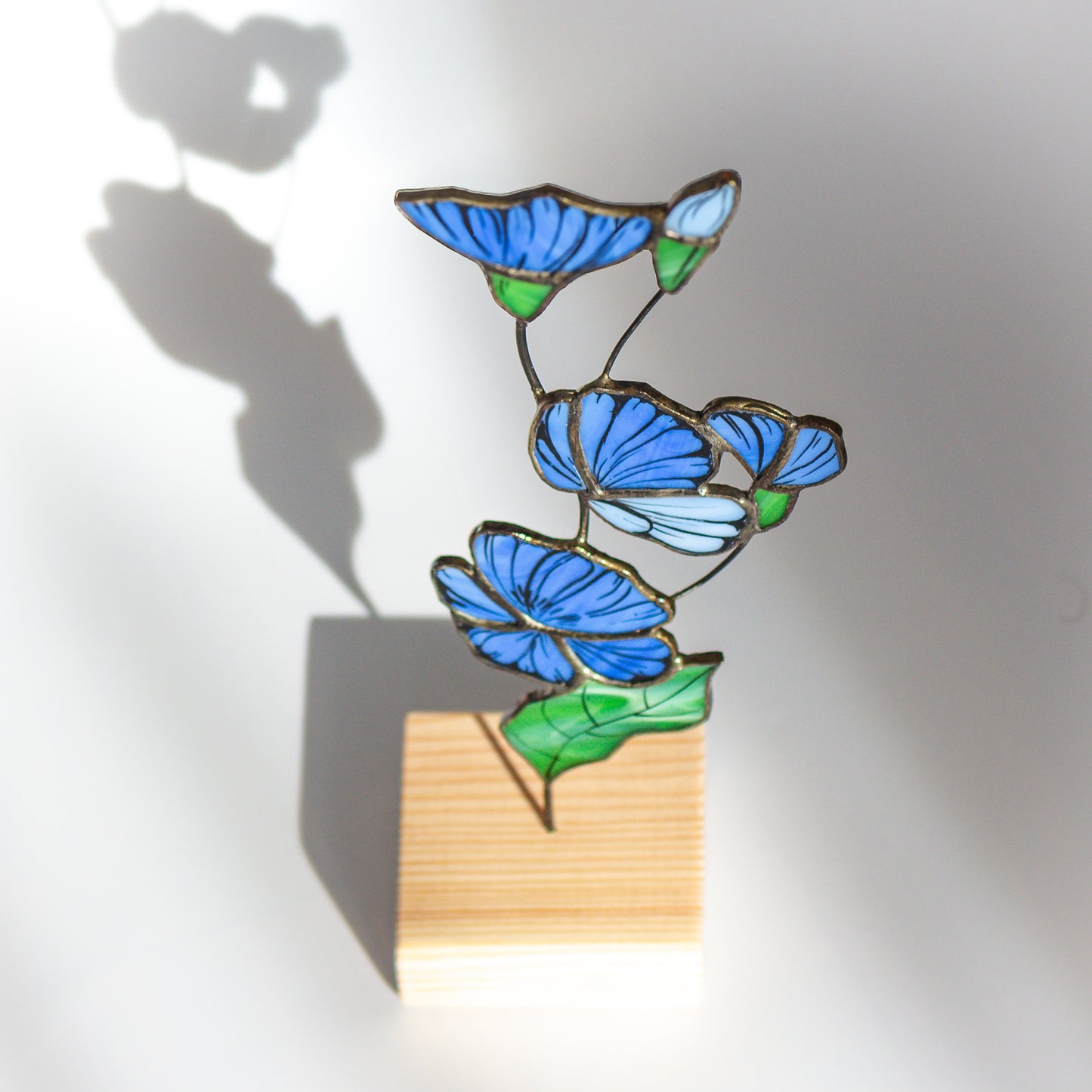 Stained Glass blue chicory flower table stand decoration