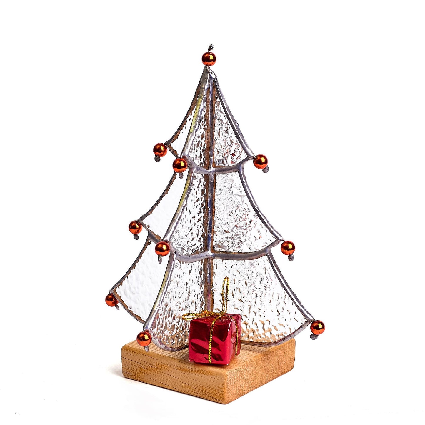 Glass Christmas Tree with Red bulbs
