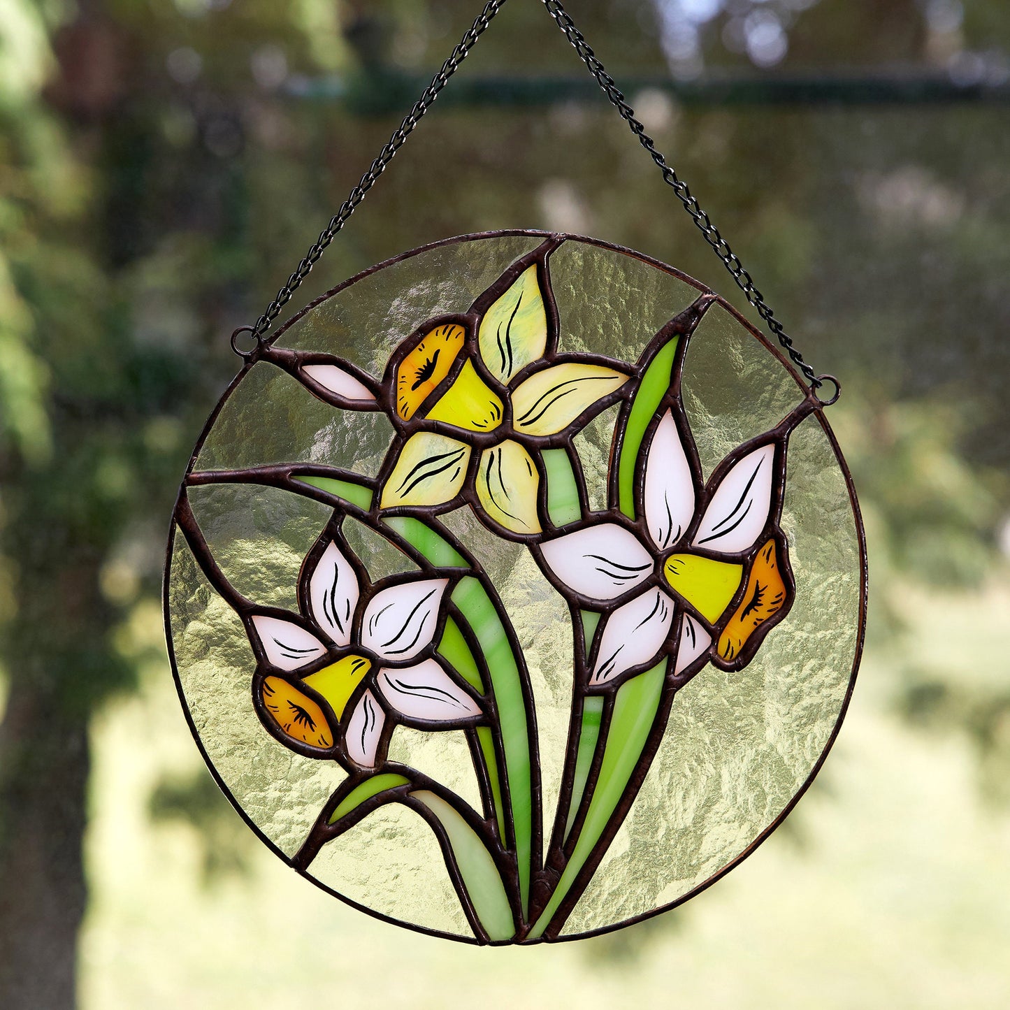 Narcissus Flower Stained Glass Hanging Panel