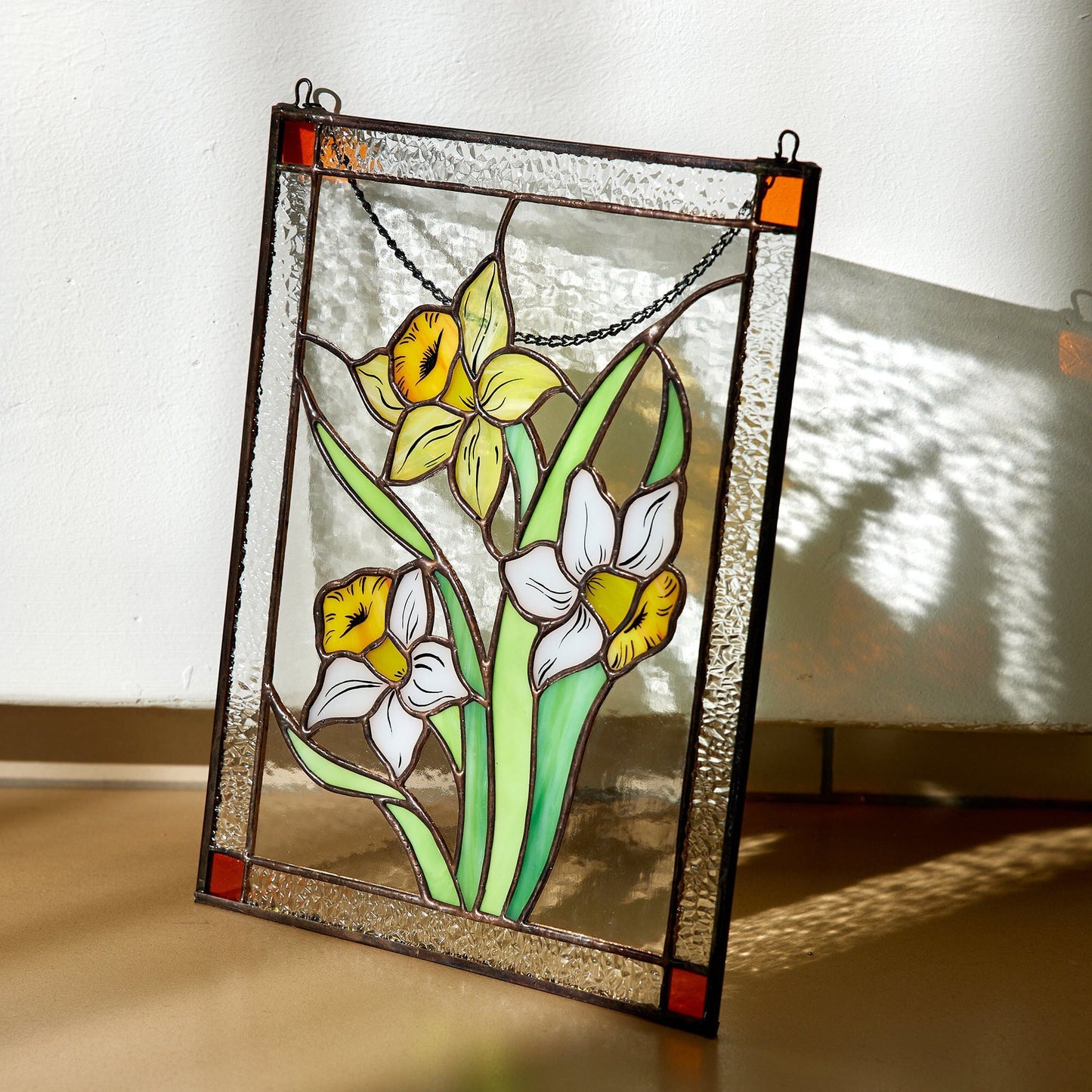 Daffodil Flower Stained Glass Hanging Panel