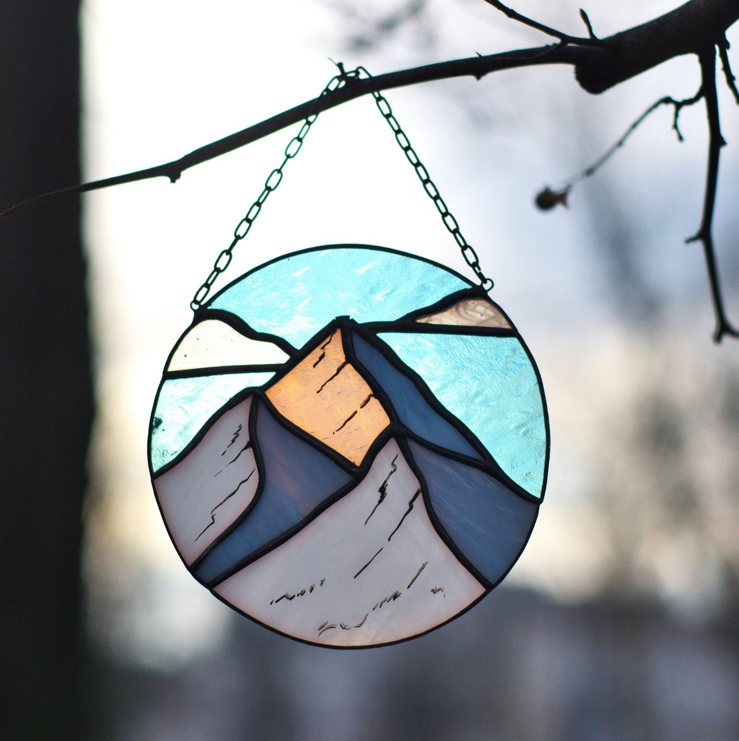 Mountain Stained Glass Window Hanging