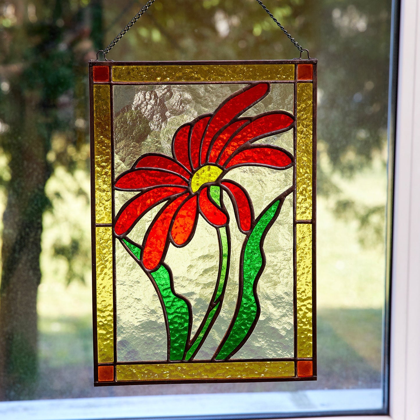 Gerbera Stained Glass Flower Hanging Panel