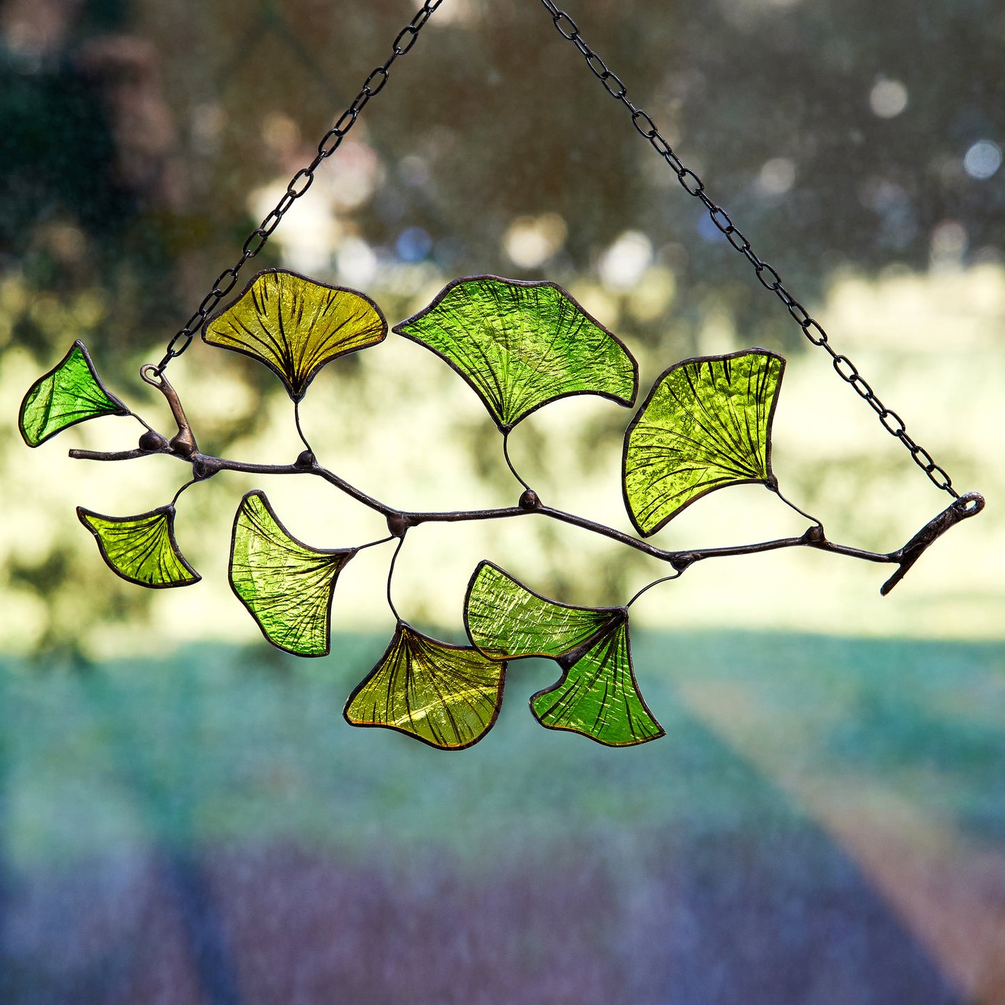 Ginkgo Leaf Stained Glass Suncatcher