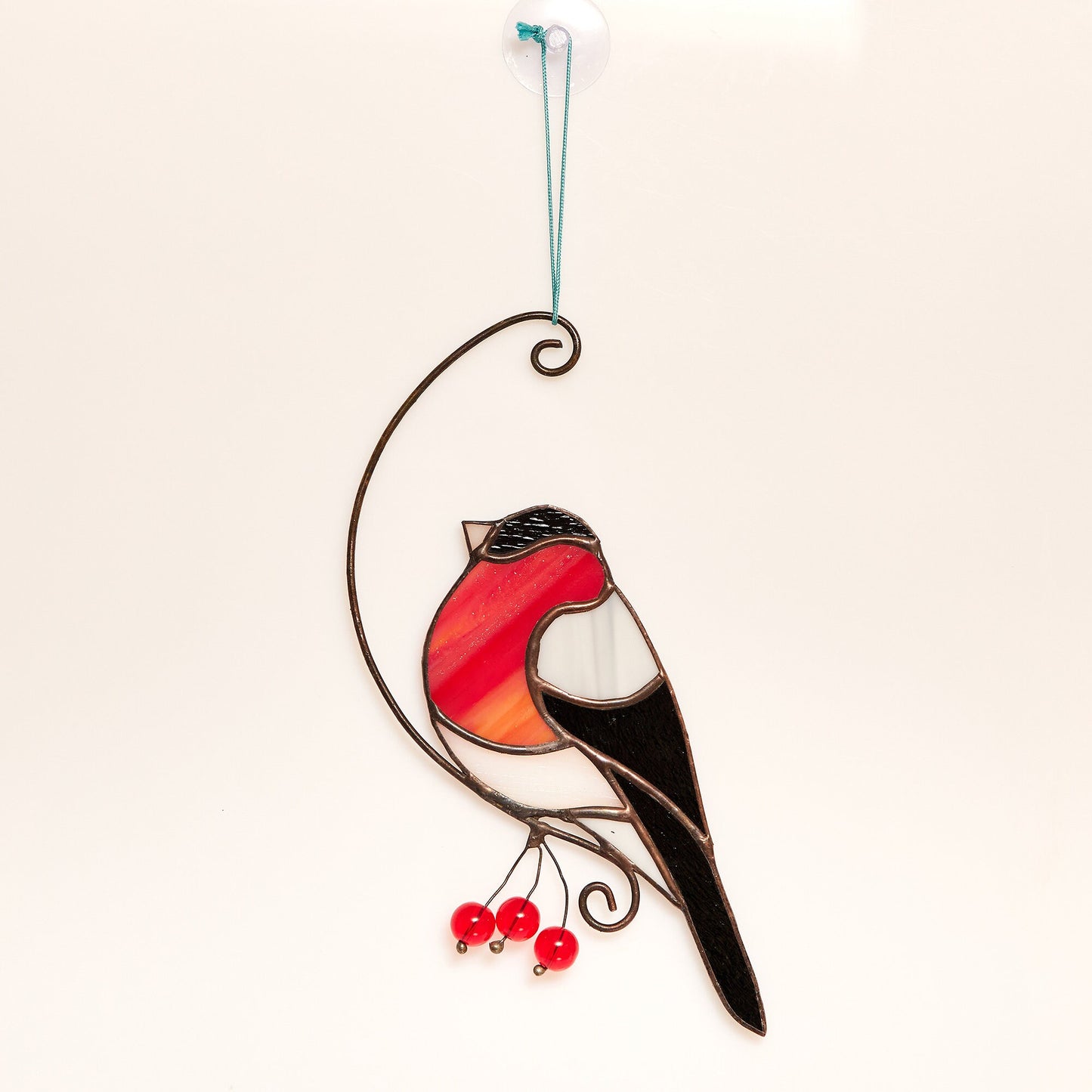 Bullfinch stained glass suncatcher