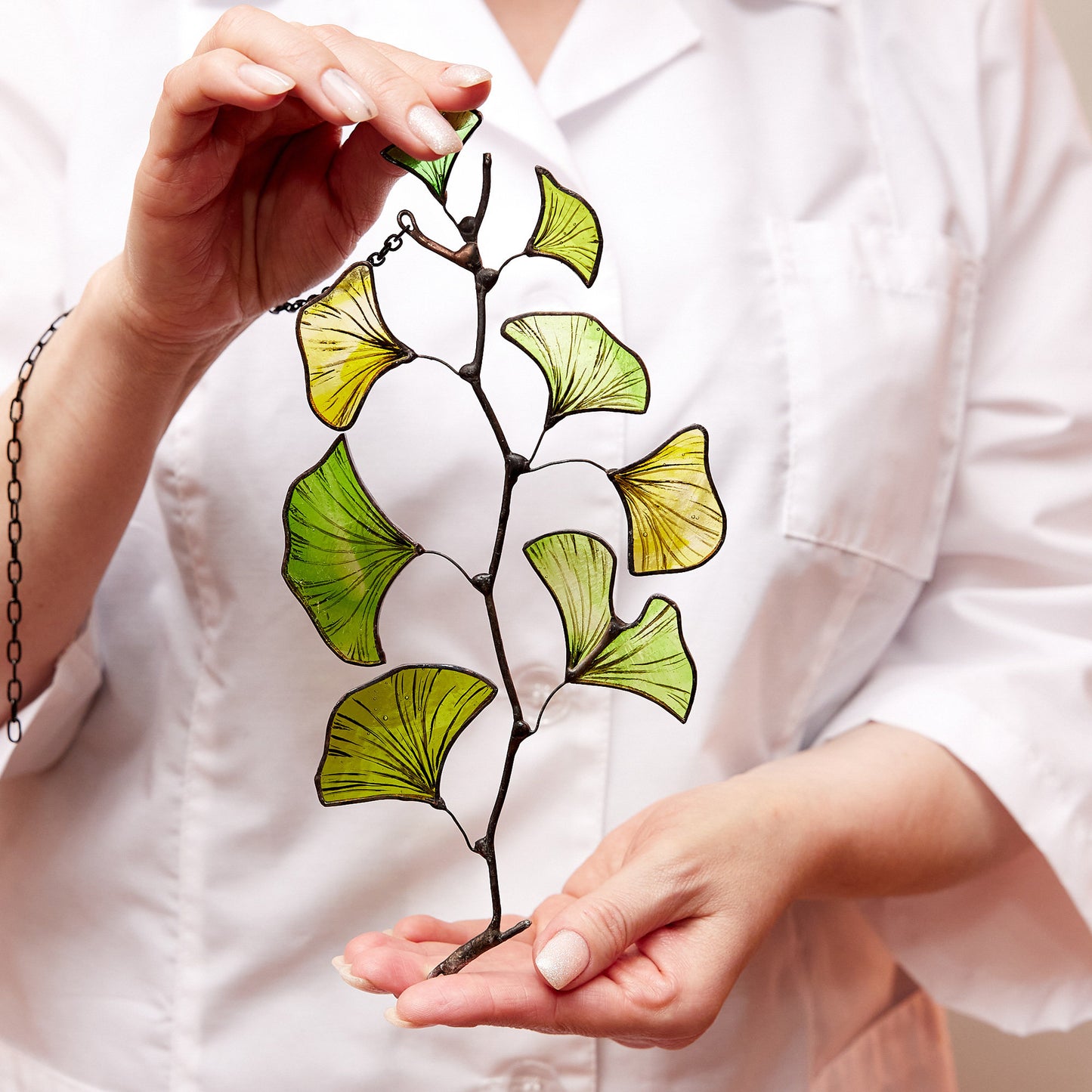 Ginkgo Leaf Stained Glass Suncatcher