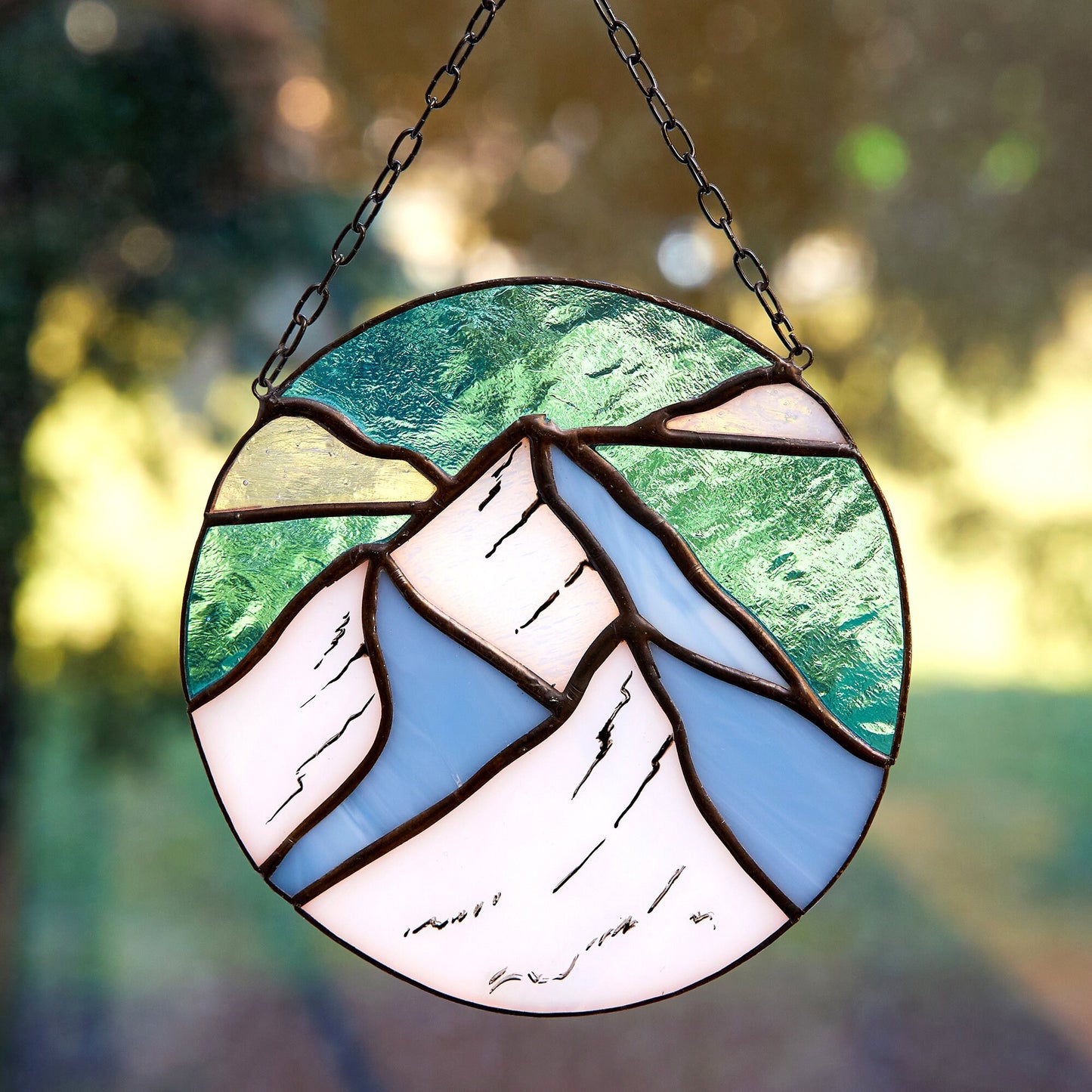 Mountain Stained glass window hanging