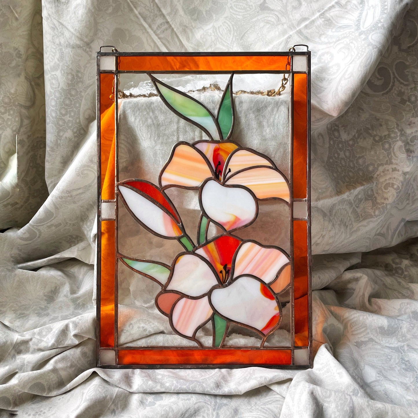 Lily Flower Stained Glass Hanging Panel