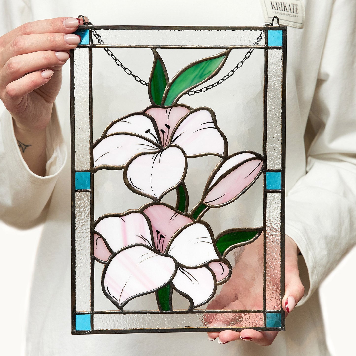 Lily Flower Stained Glass Hanging Panel