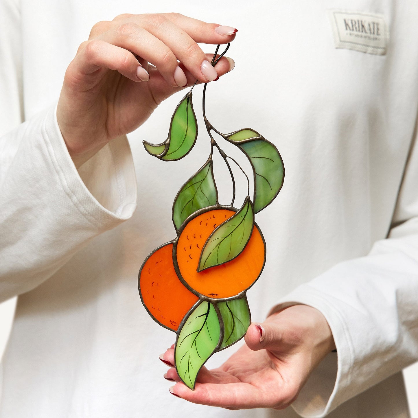 Orange branch Stained glass suncatcher