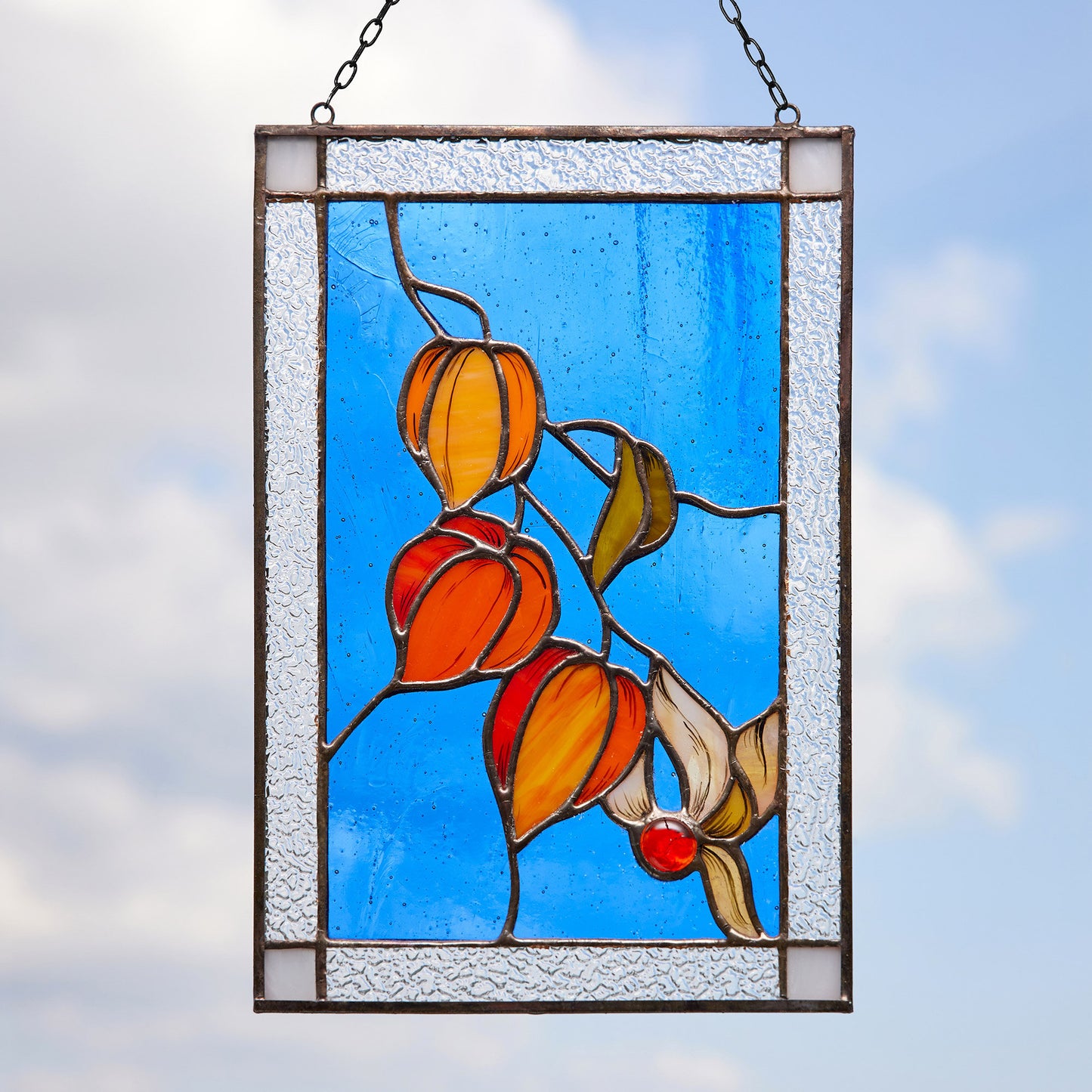 Frozen Physalis Stained Glass Panel