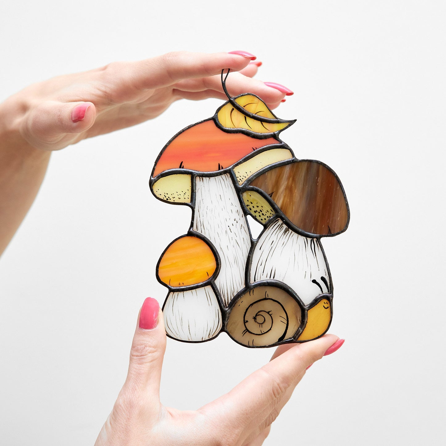 Mushrooms Stained Glass Hanging Panel