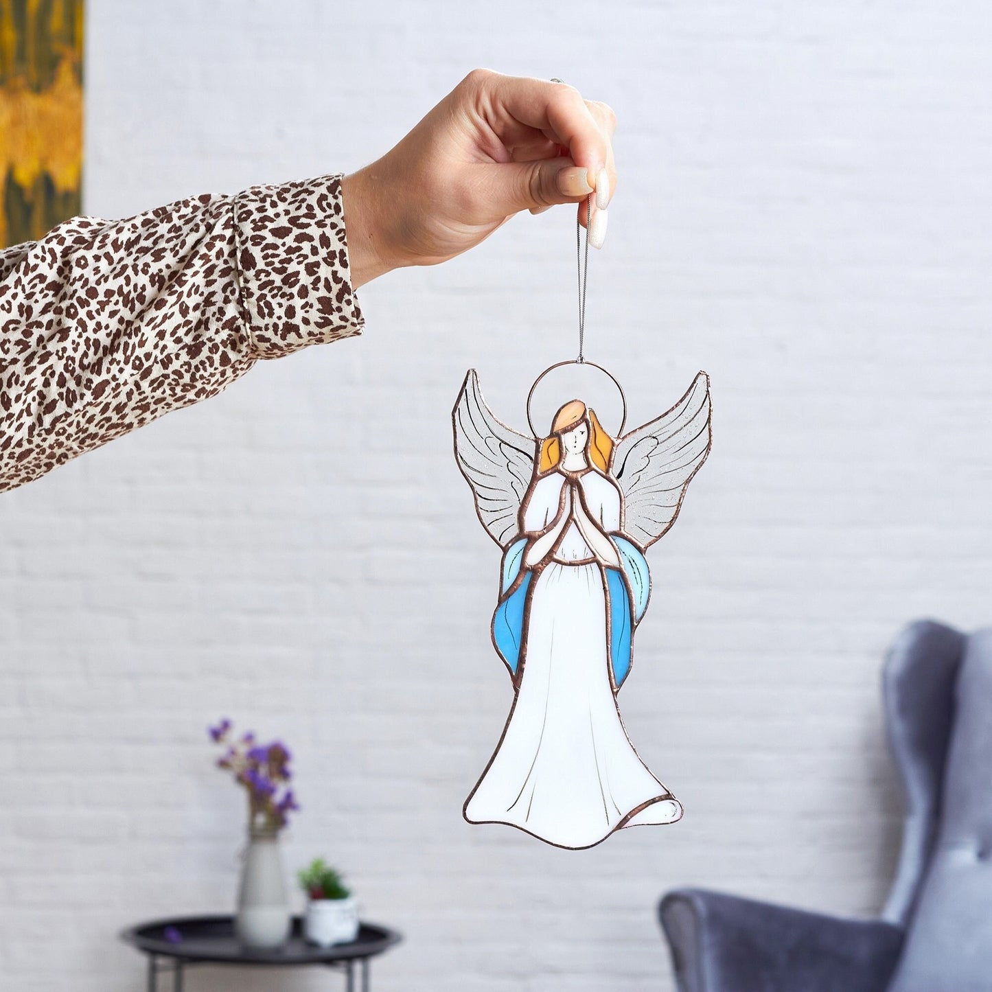 Praying Angel Stained Glass Suncatcher