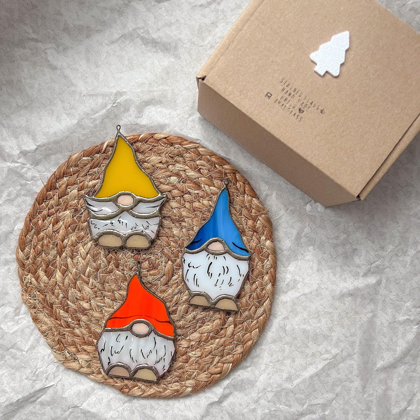 Set of 3 Christmas Stained Glass Dwarfs