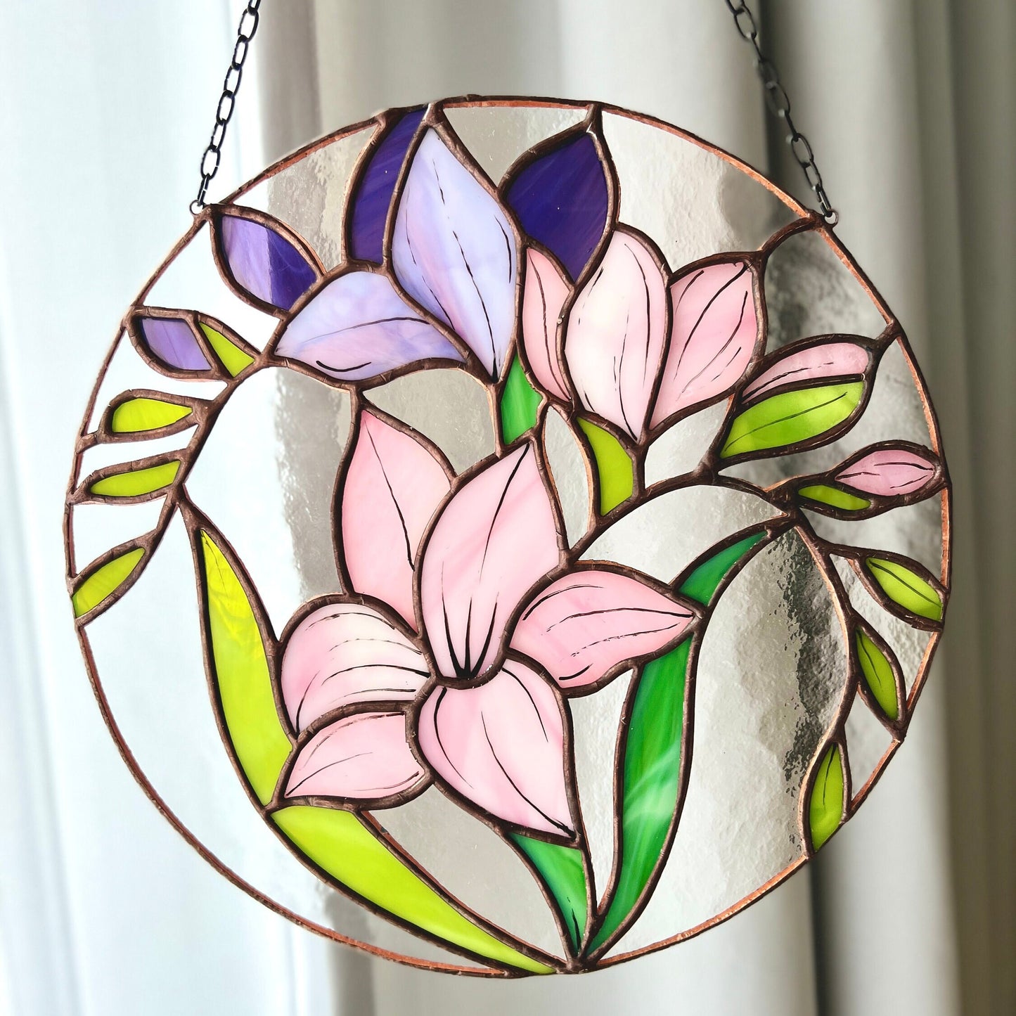 Freesia Flower Stained Glass Hanging Panel