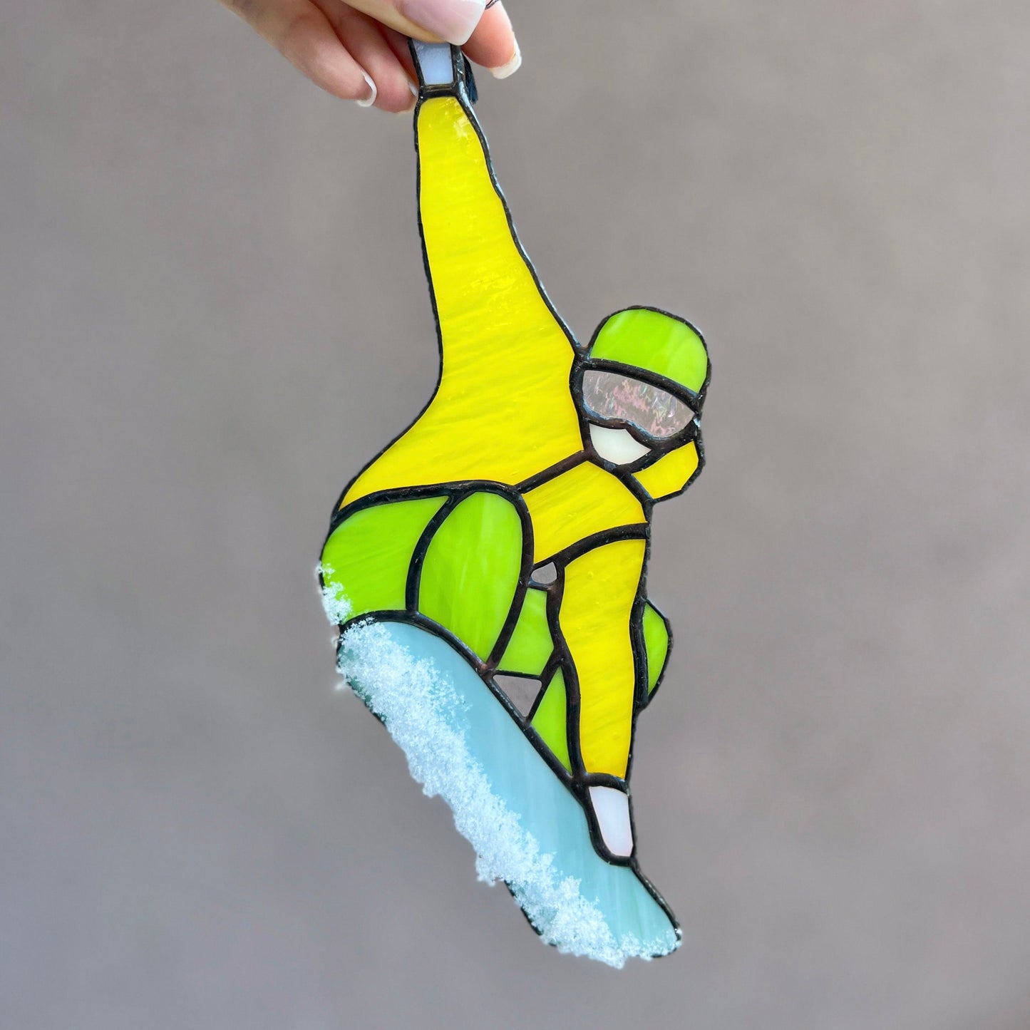 Snowboarder Stained Glass Window decor