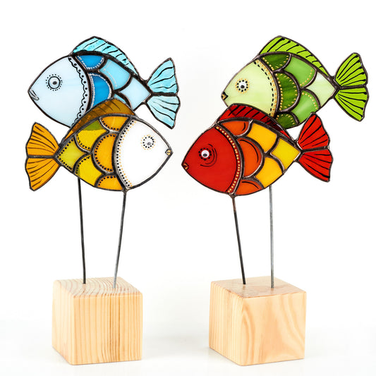 Stained glass fishes table stand decor
