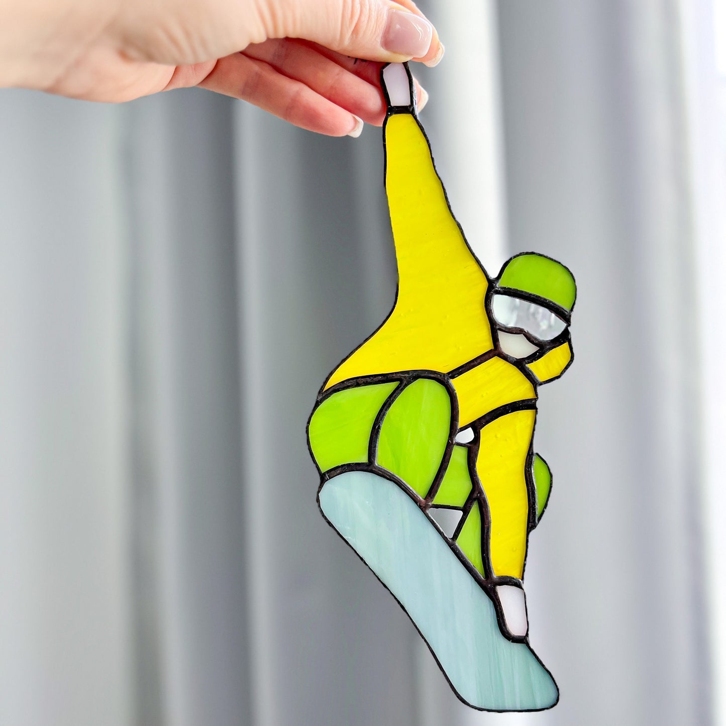 Snowboarder Stained Glass Window decor