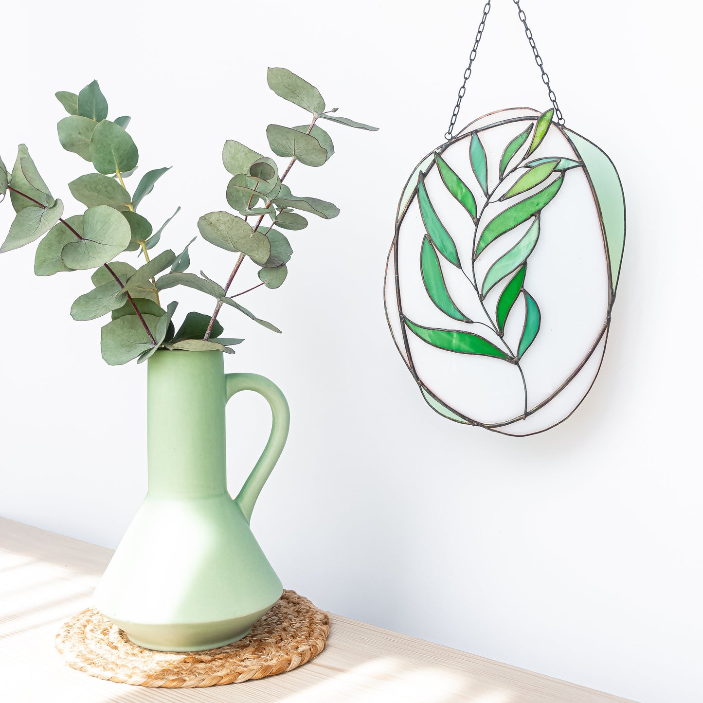 Branch of Eucalyptus Leaves Stained Glass Suncatcher