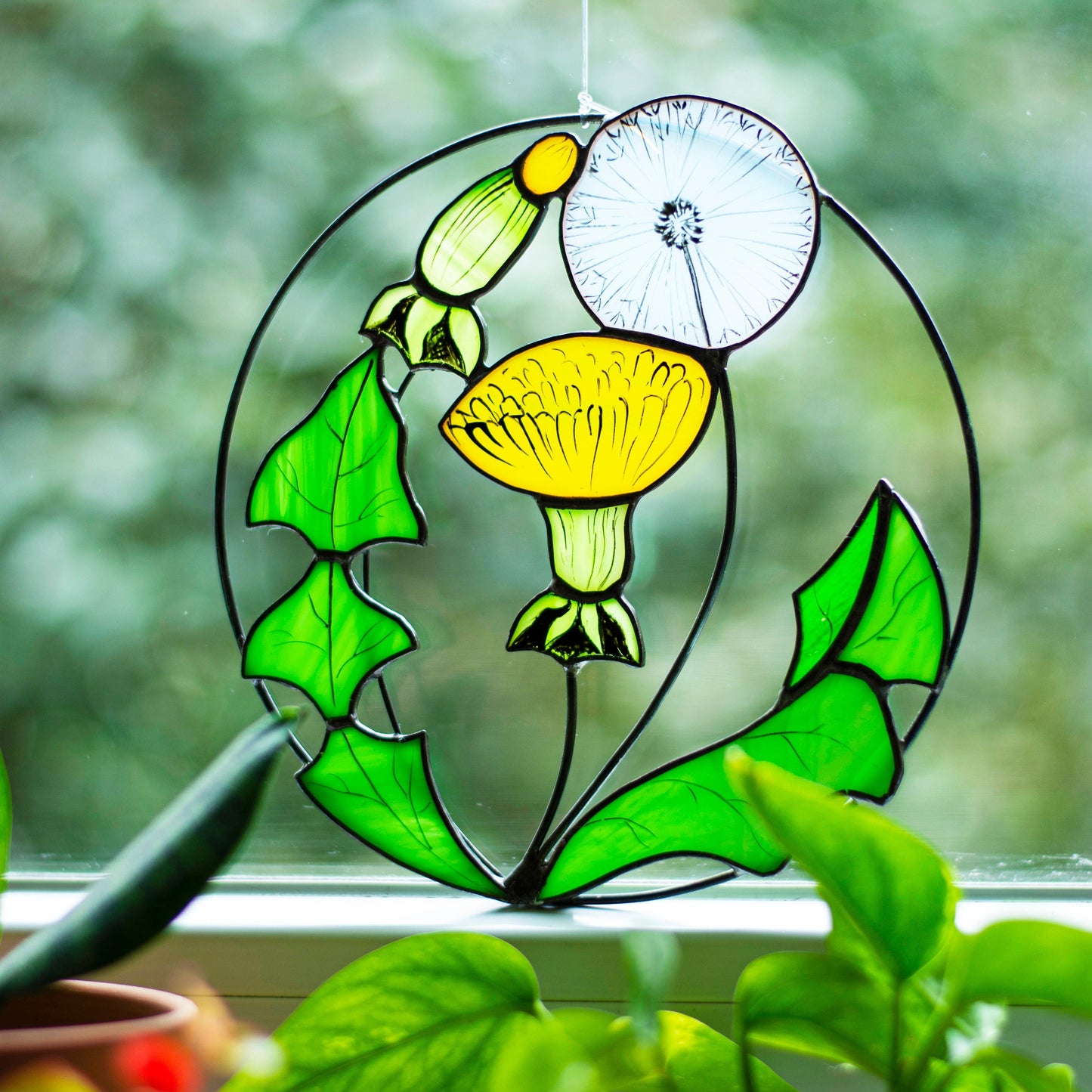 Dandelion Flower Stained Glass Suncatcher