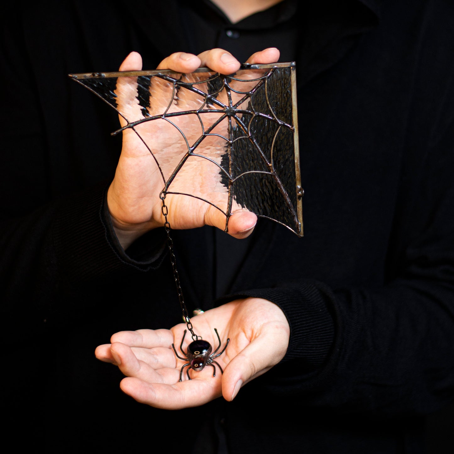 Spider Web Stained Glass Halloween Decoration