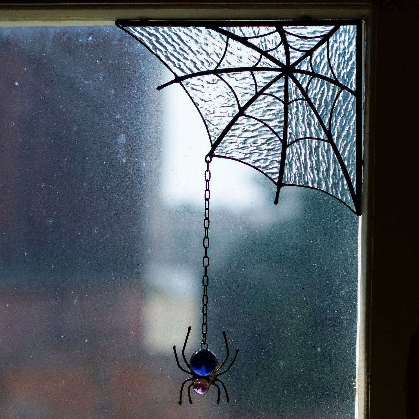 Spider web halloween stained glass