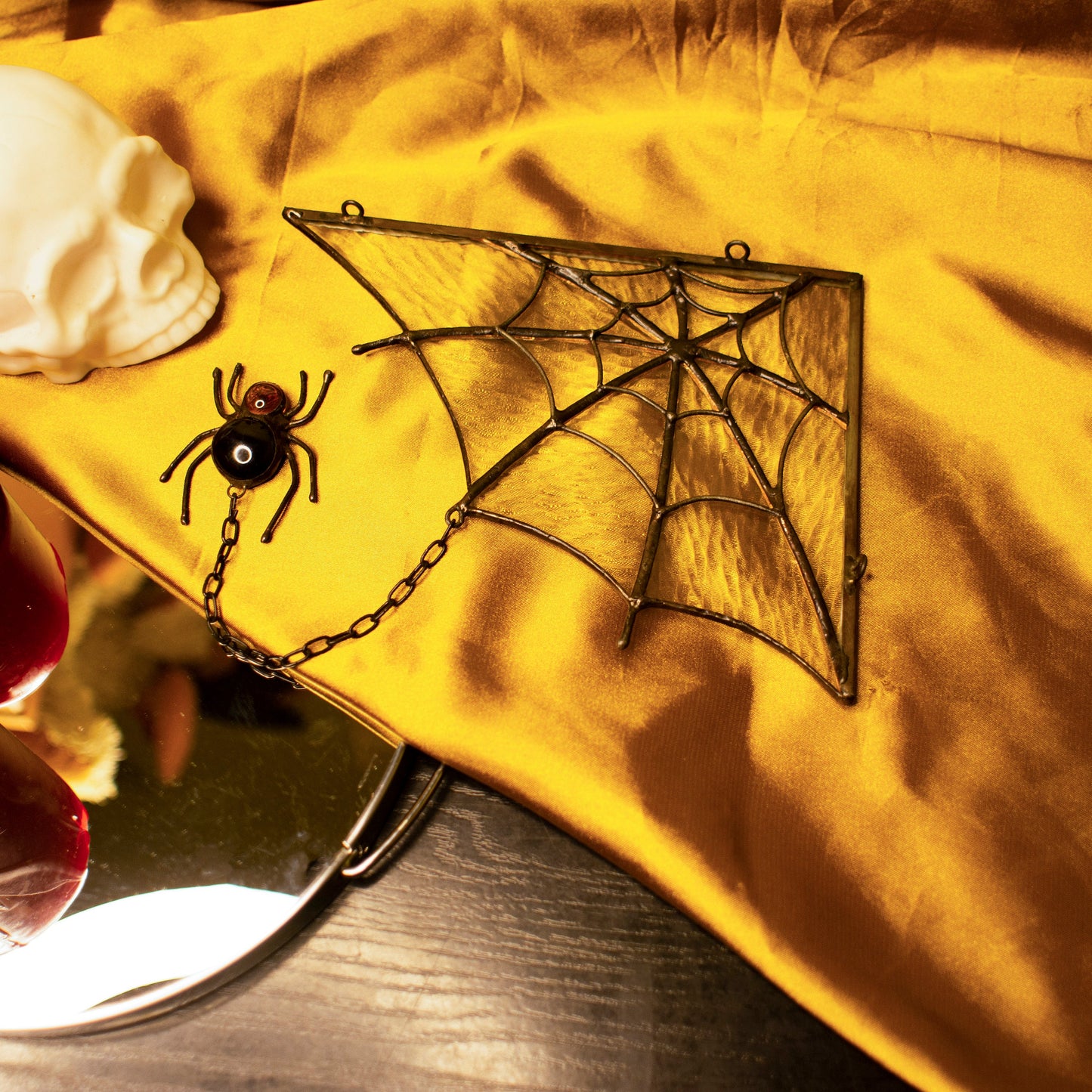Spider Web Stained Glass Halloween Decoration